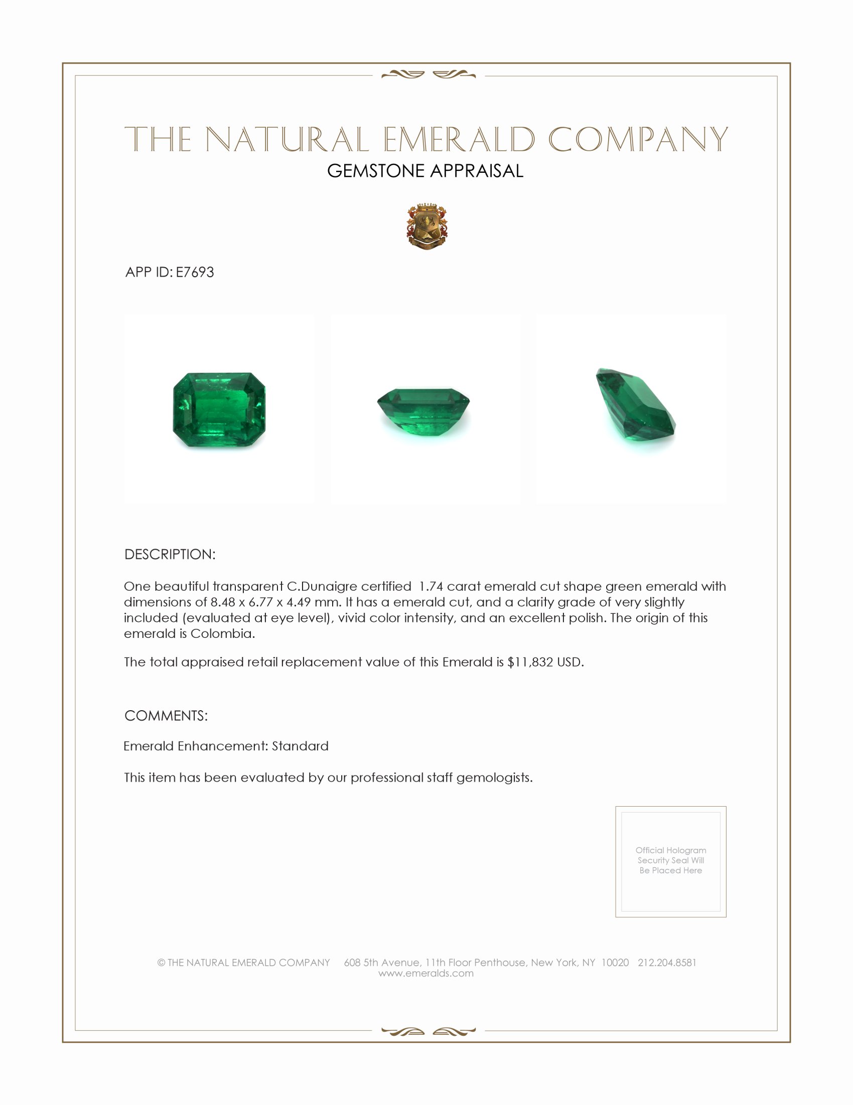 1.74 Ct. Emerald from Colombia