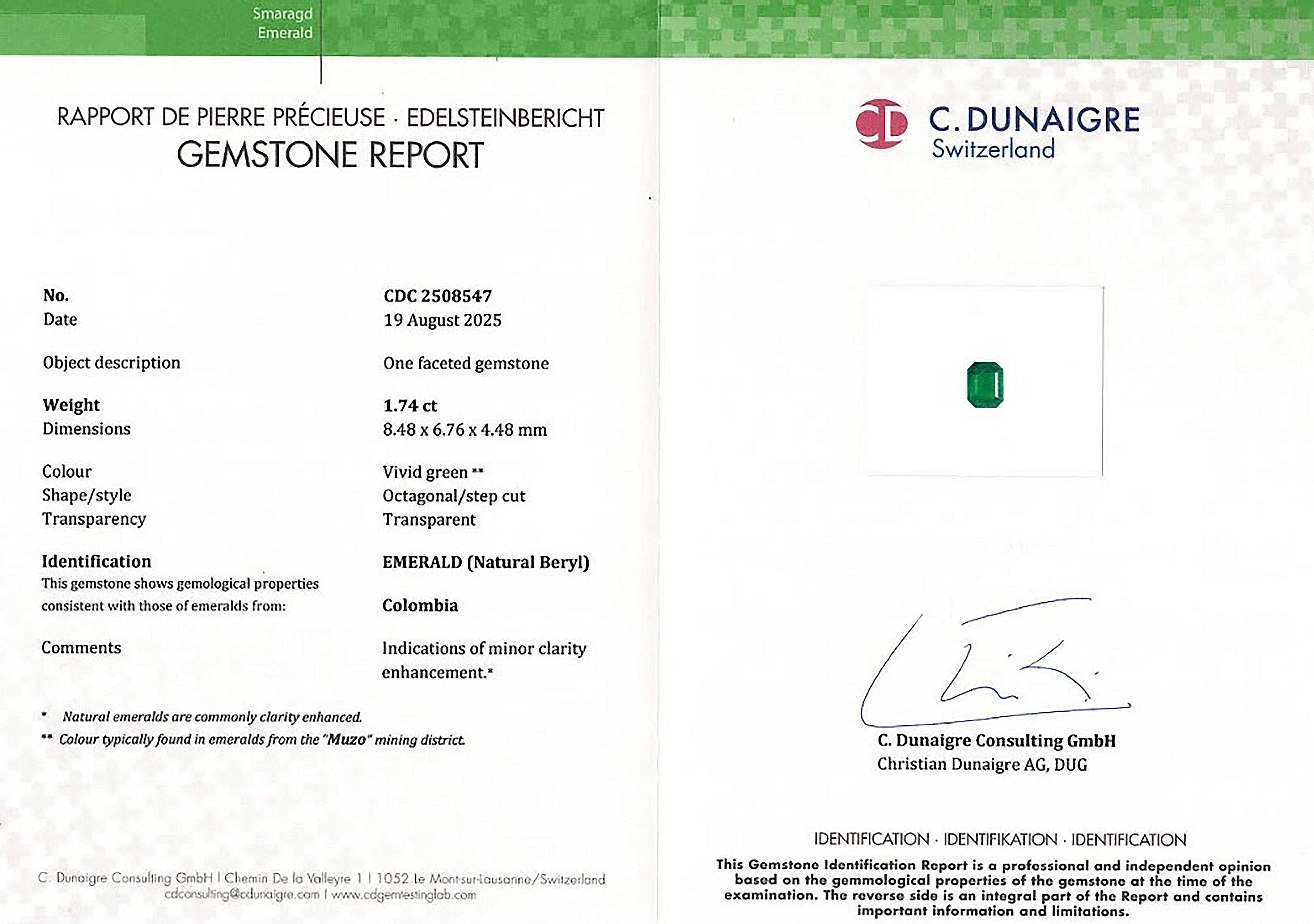 1.74 Ct. Emerald from Colombia
