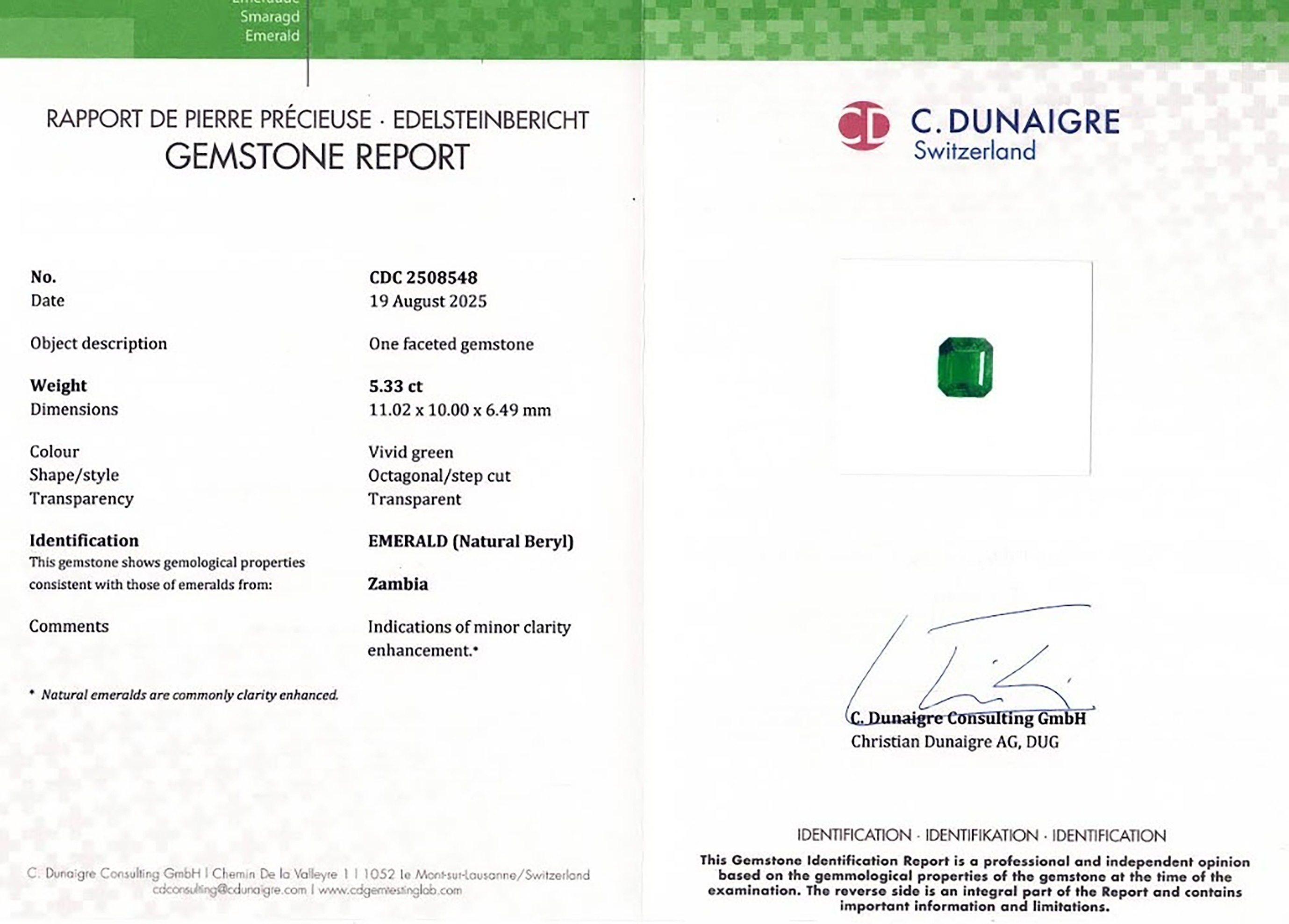 5.33 Ct. Emerald from Zambia