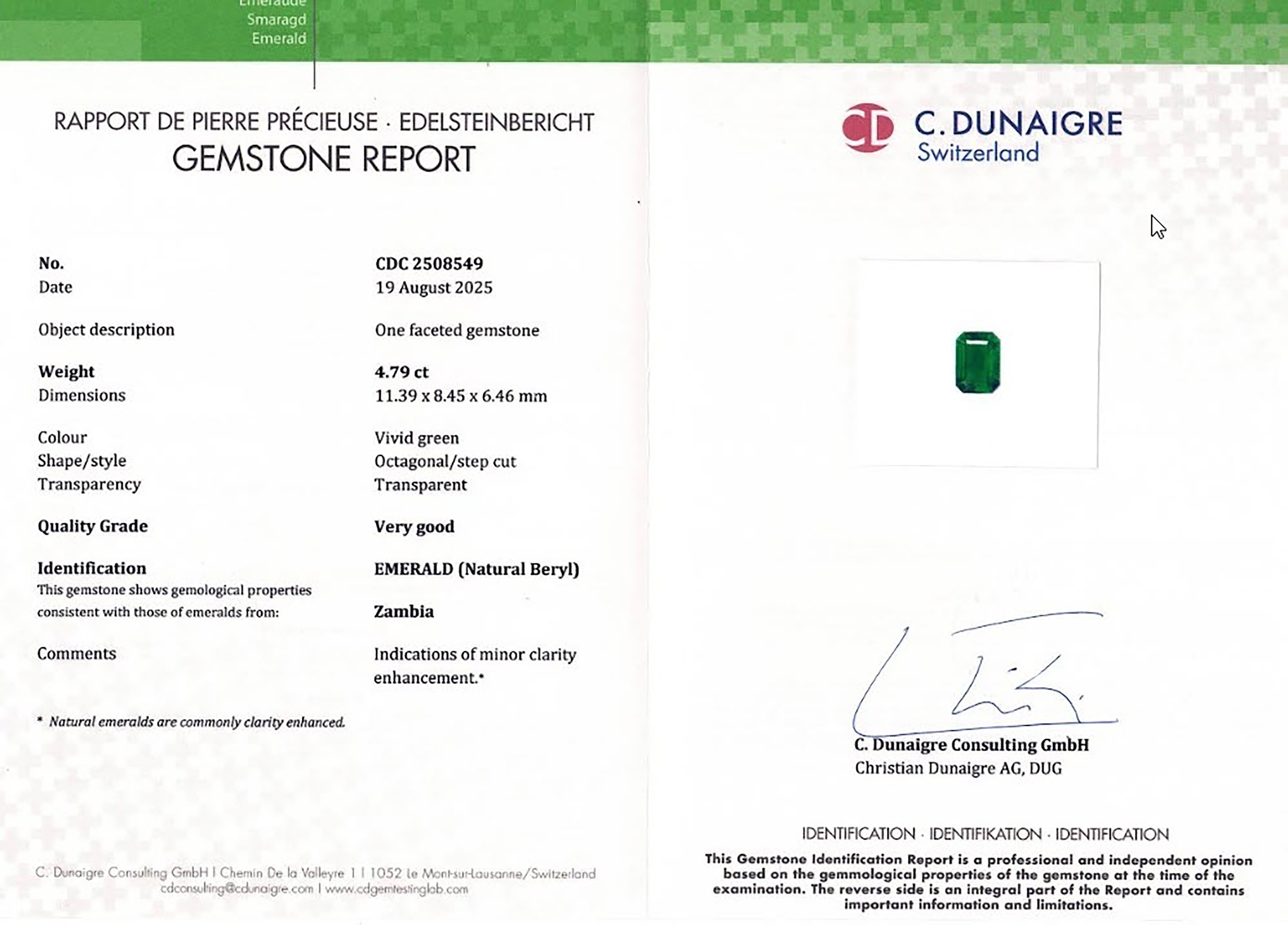 4.79 Ct. Emerald from Zambia