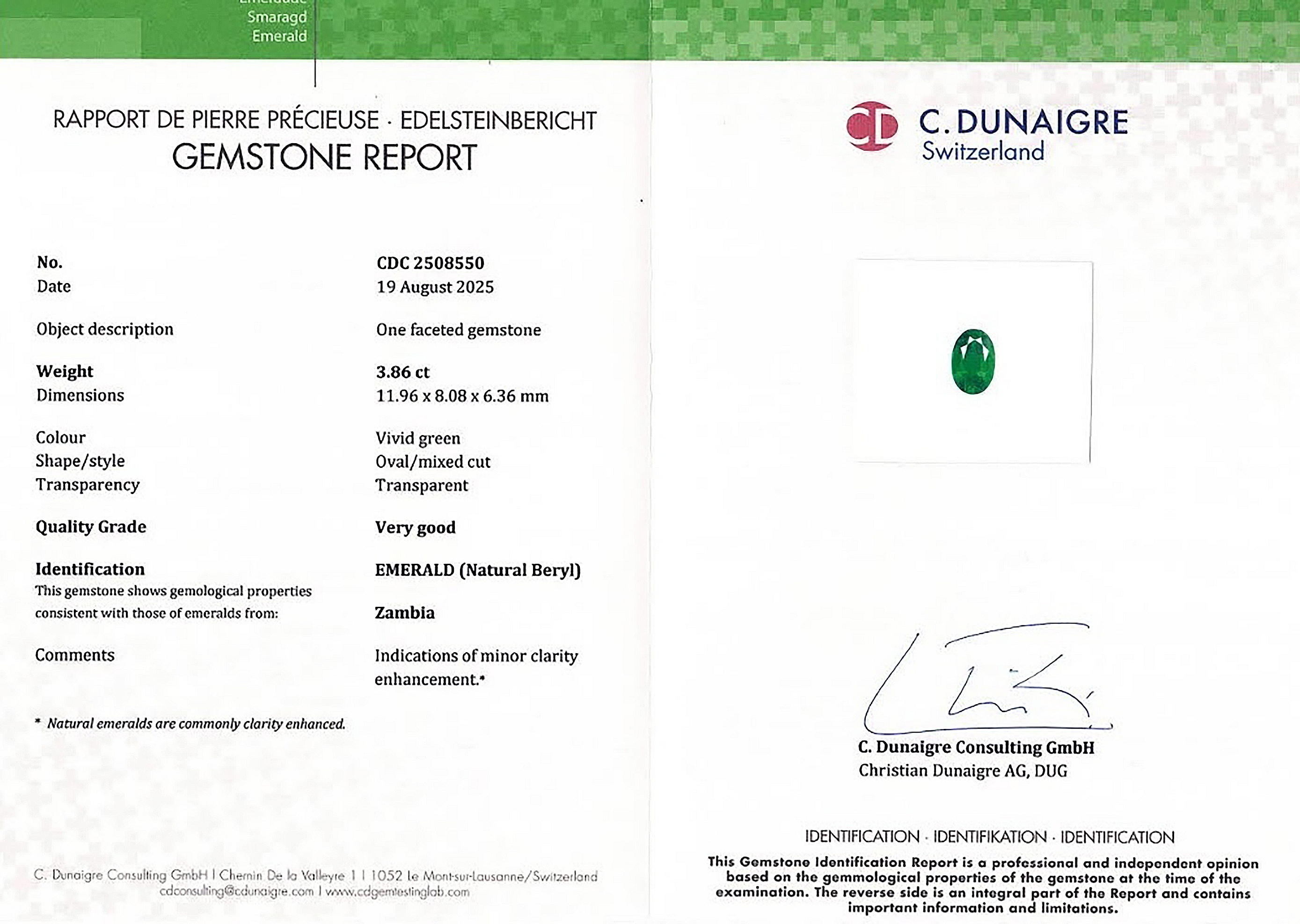 3.86 Ct. Emerald from Zambia