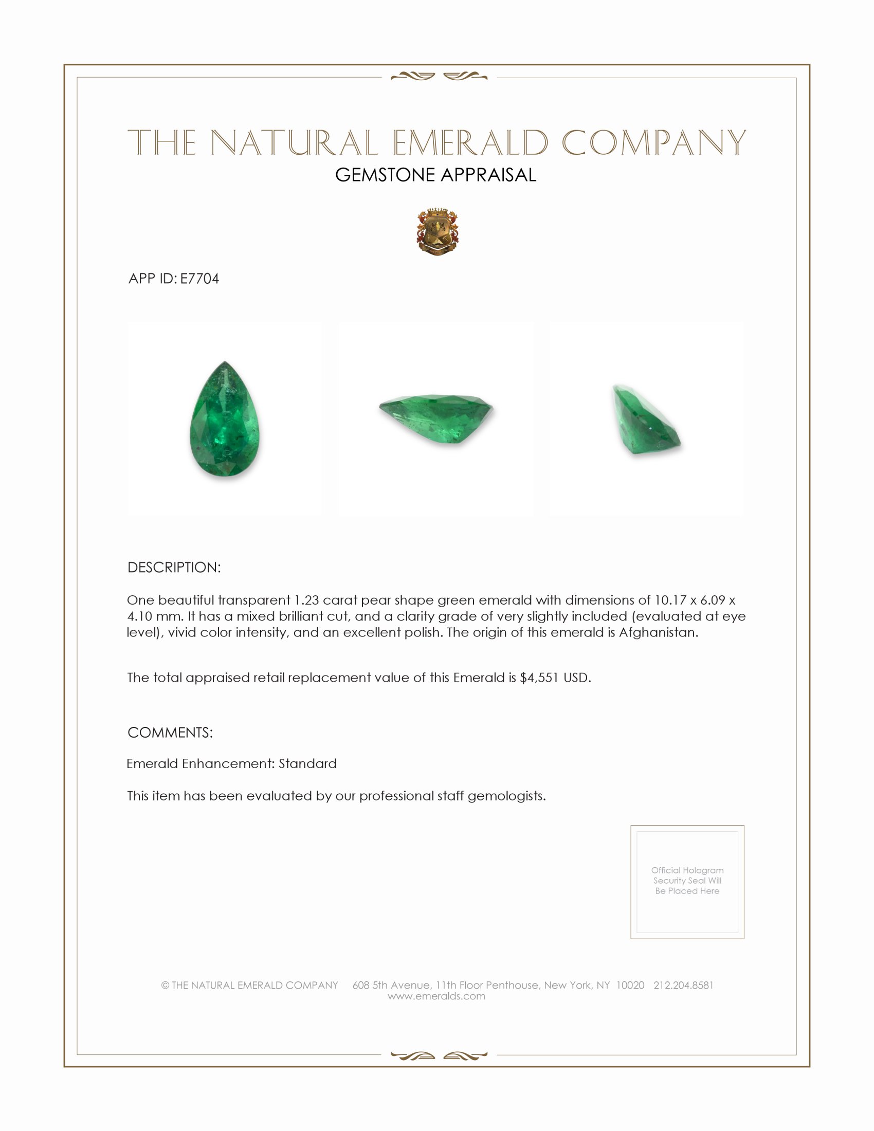 1.23 Ct. Emerald from Afghanistan
