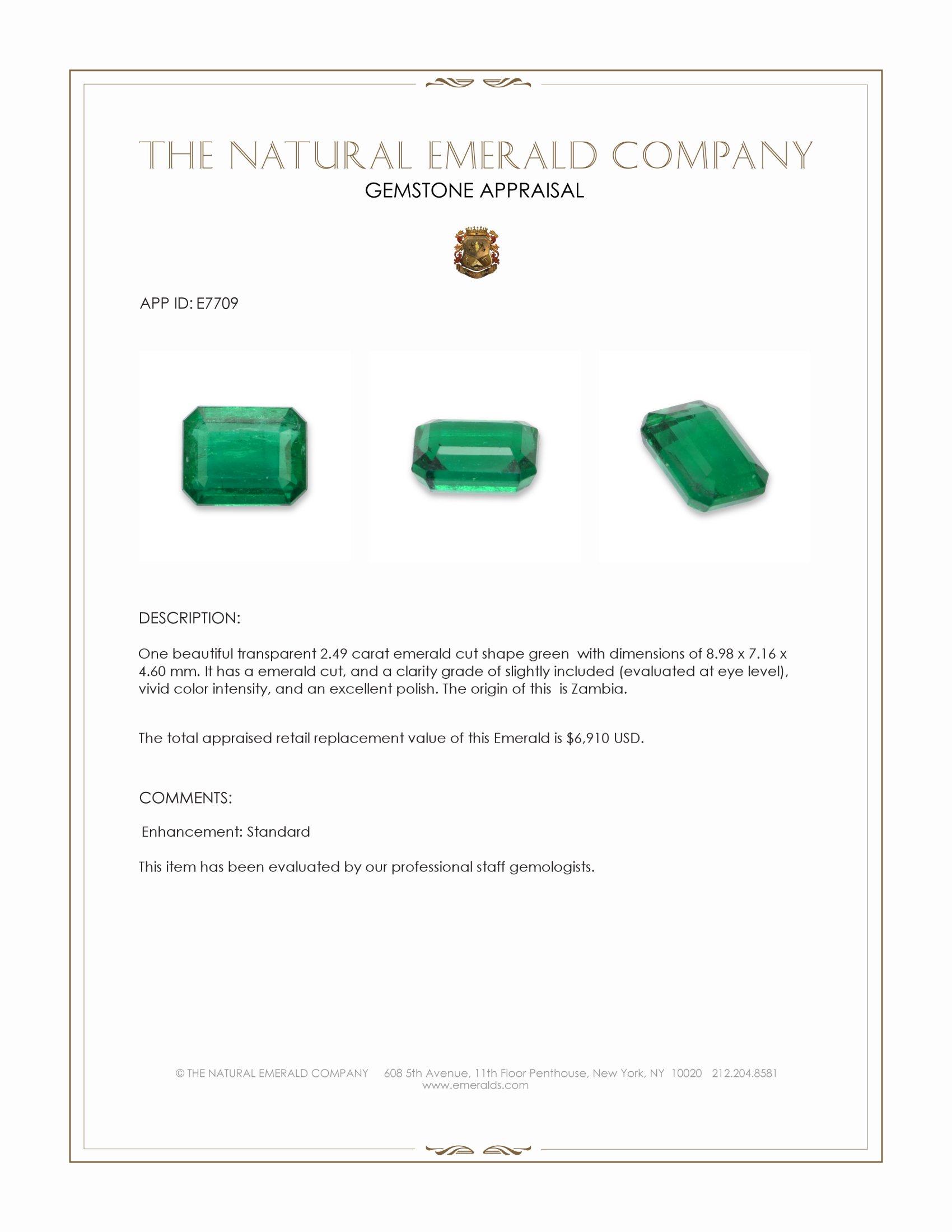 2.49 Ct. Emerald from Zambia