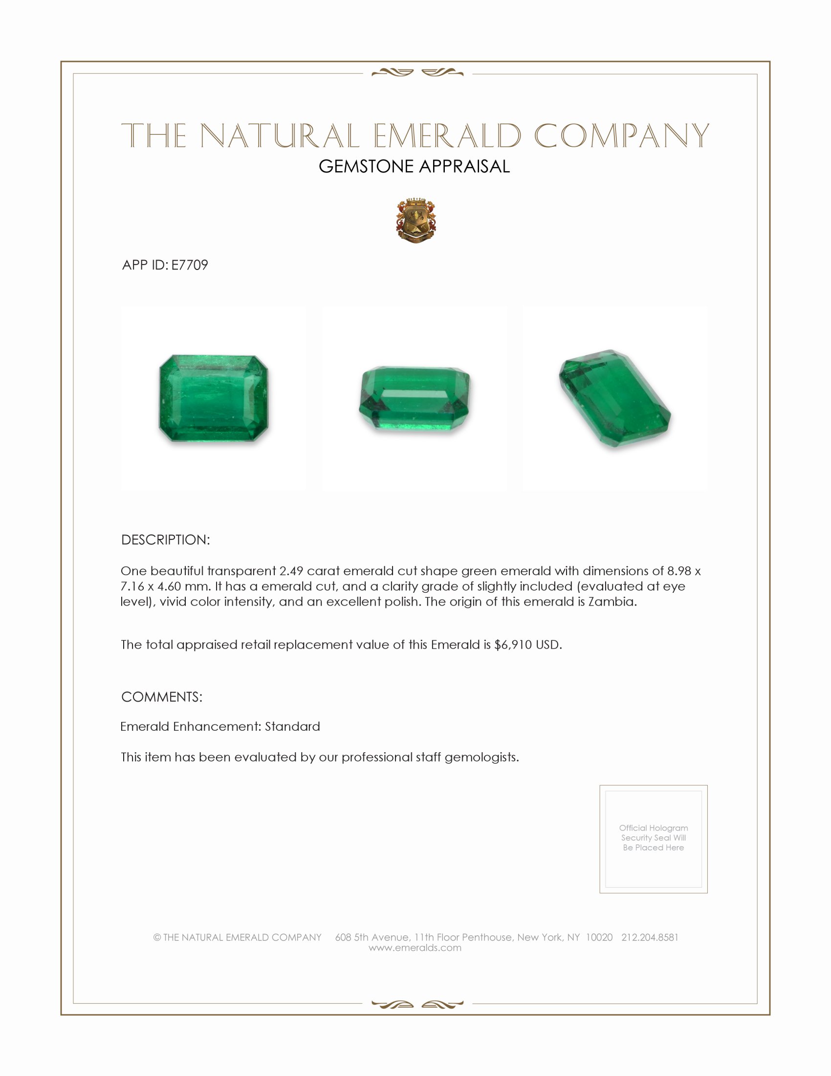 2.49 Ct. Emerald from Zambia