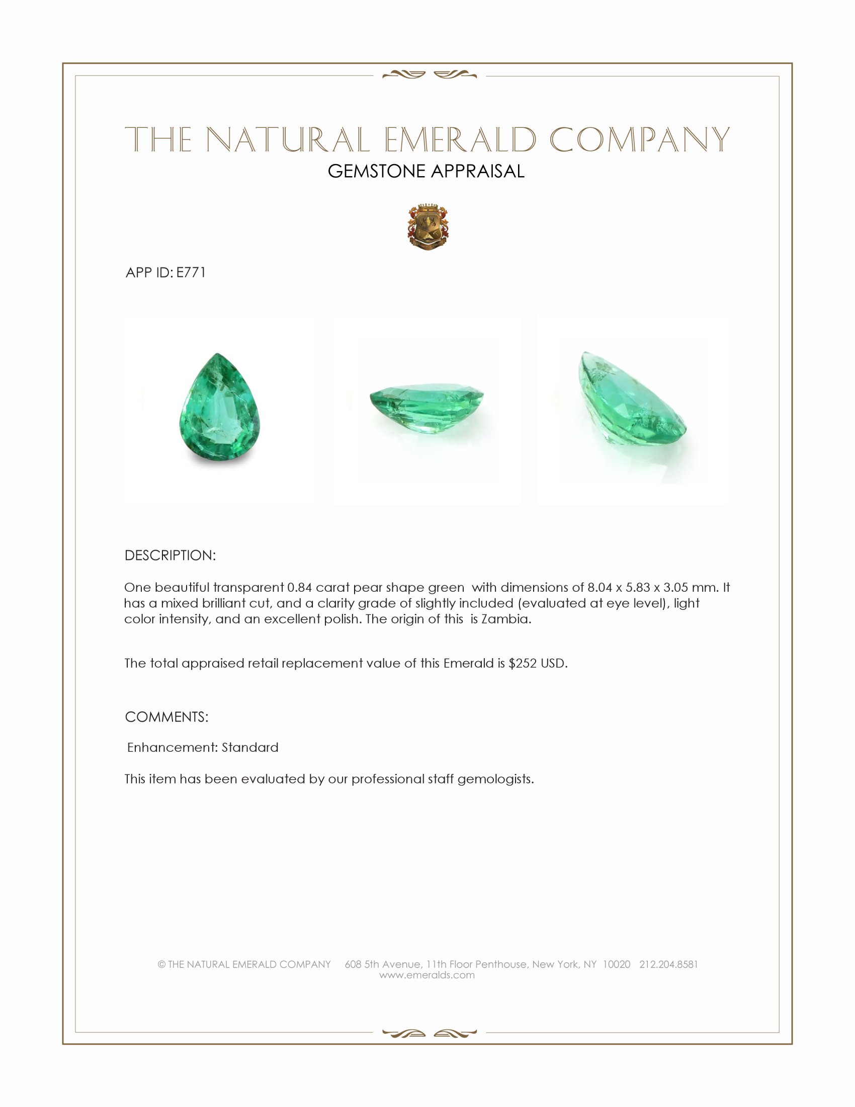 0.84 Ct. Emerald from Zambia