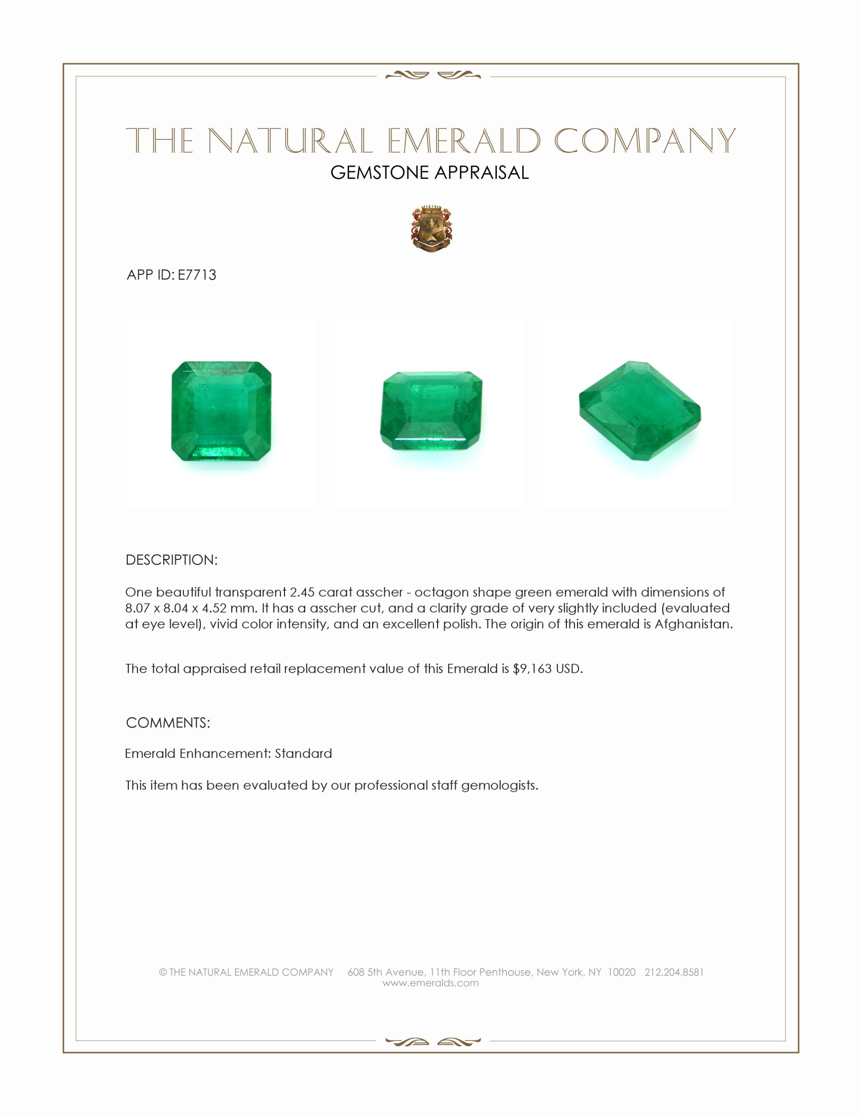 2.45 Ct. Emerald from Afghanistan