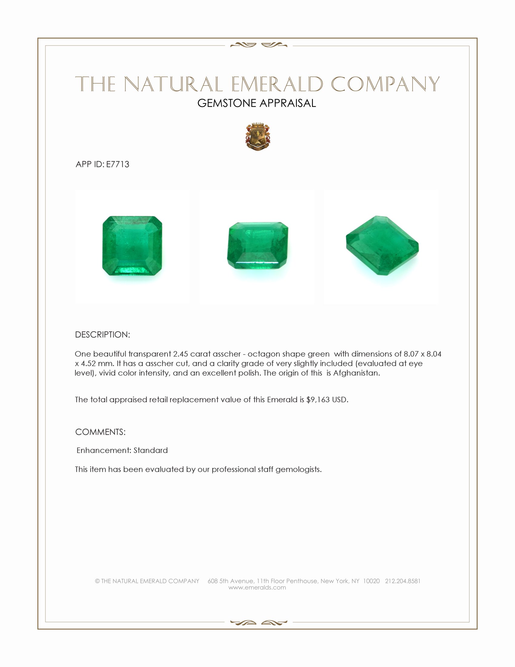 2.45 Ct. Emerald from Afghanistan