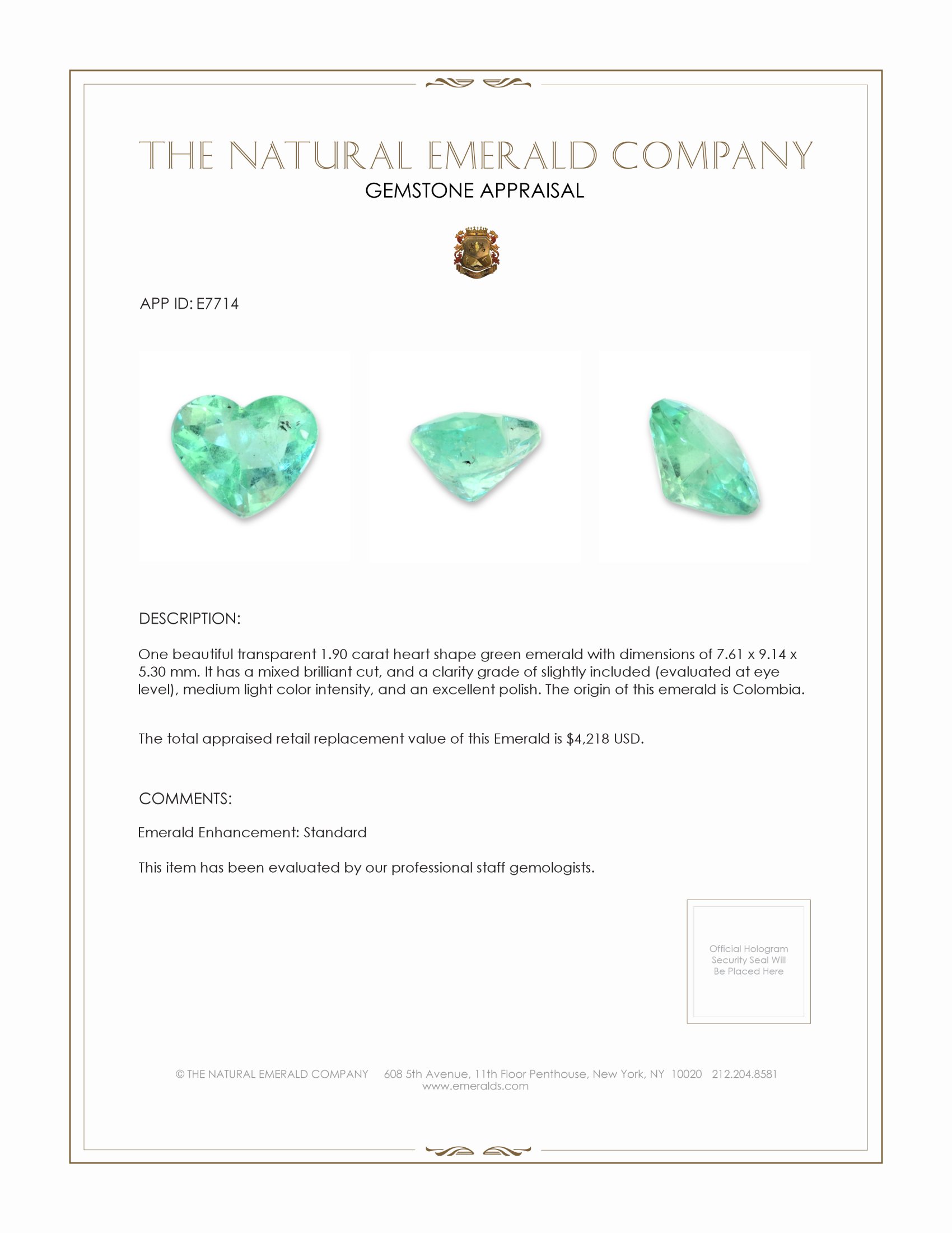 1.90 Ct. Emerald from Colombia