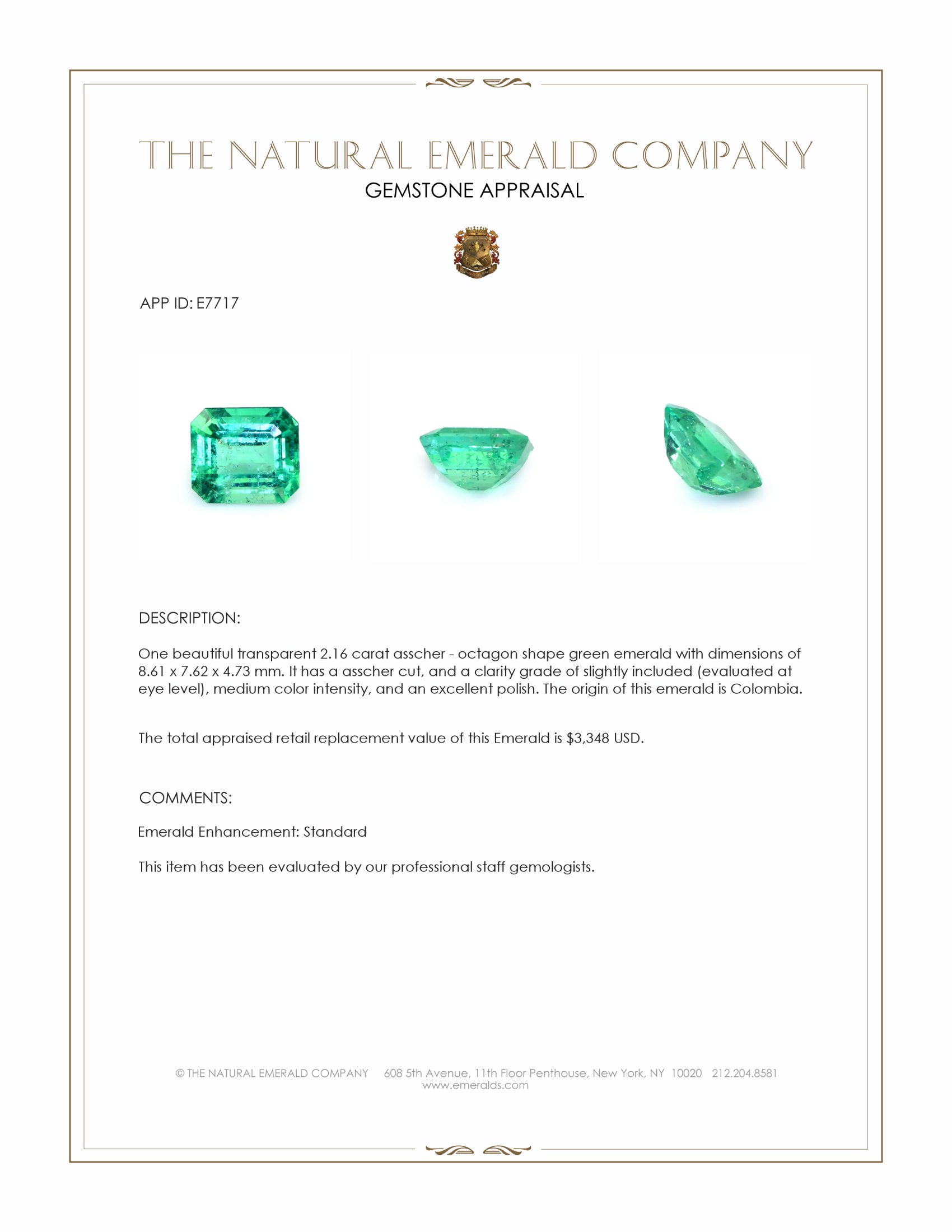 2.16 Ct. Emerald from Colombia