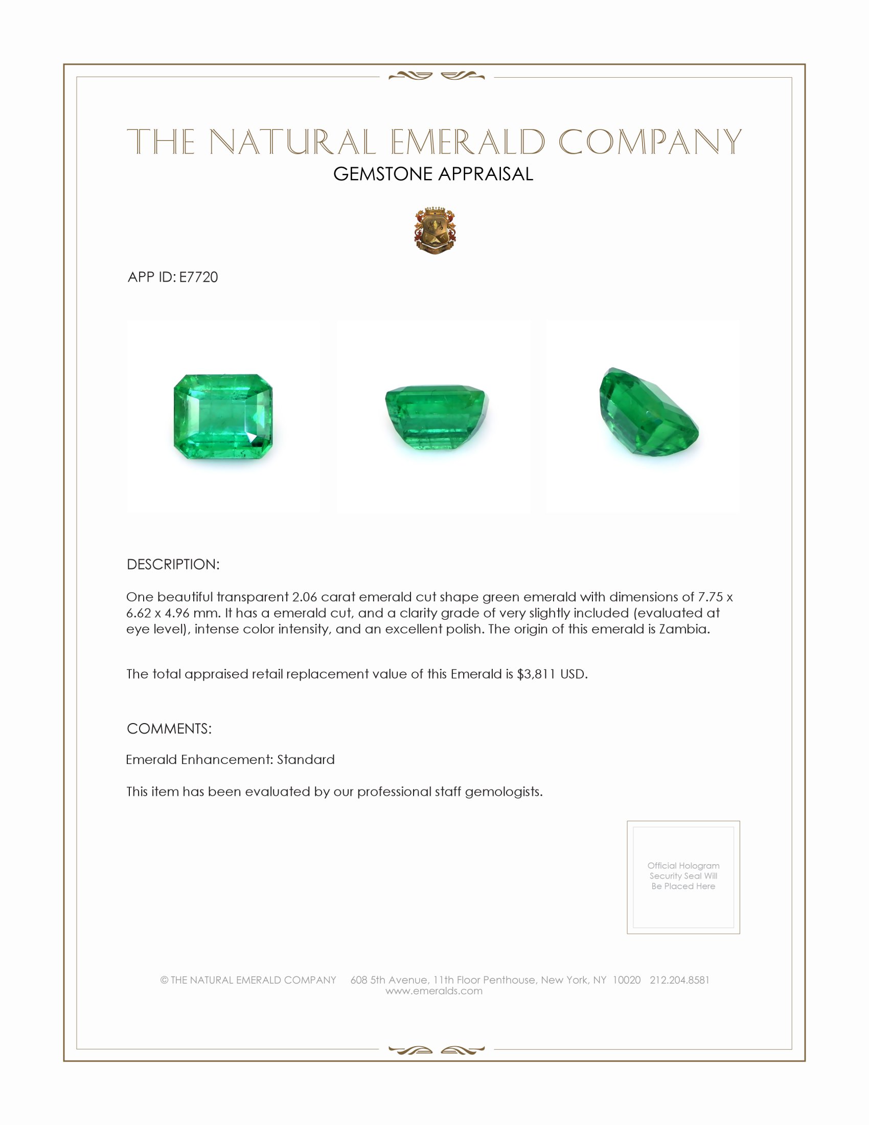 2.06 Ct. Emerald from Zambia