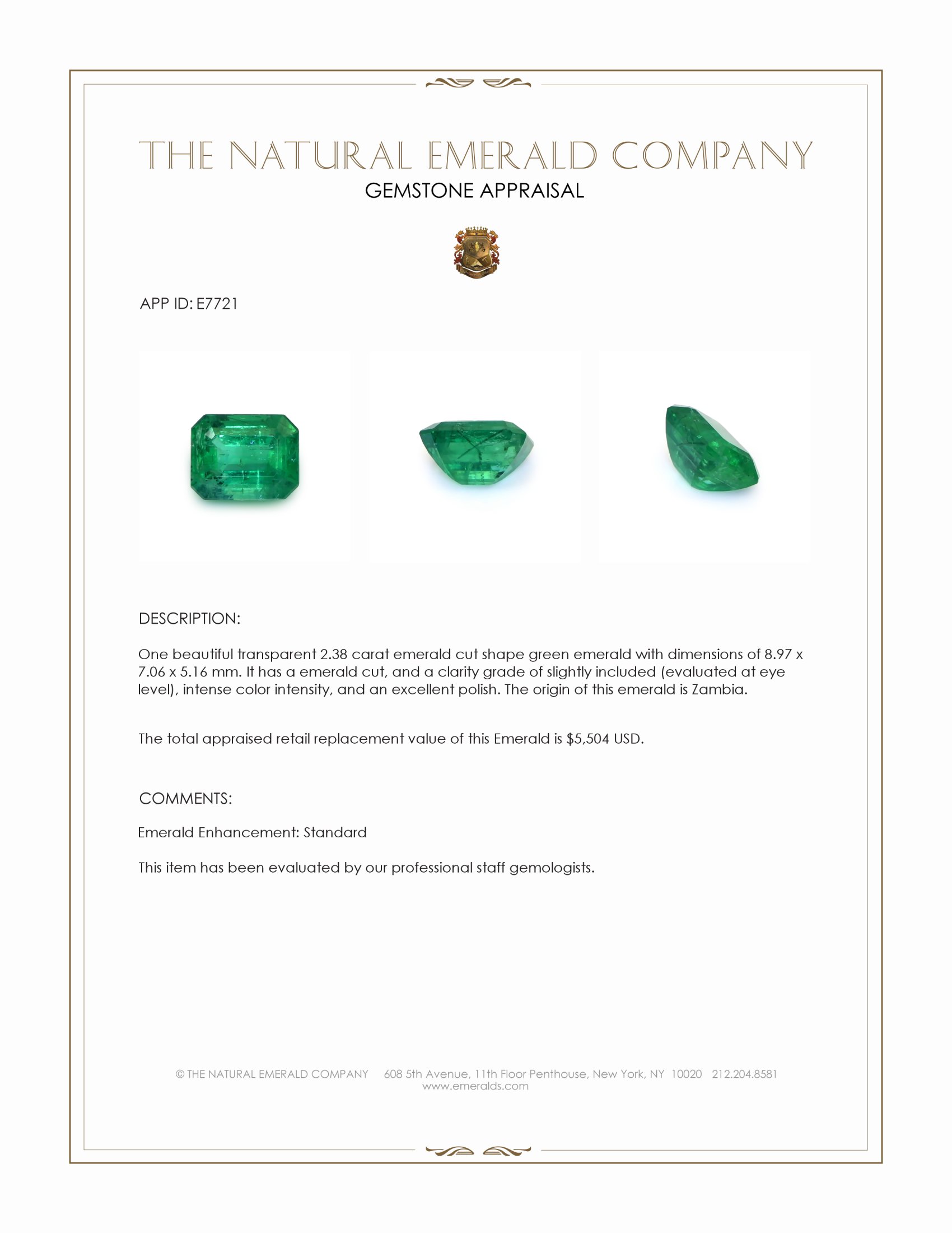 2.38 Ct. Emerald from Zambia
