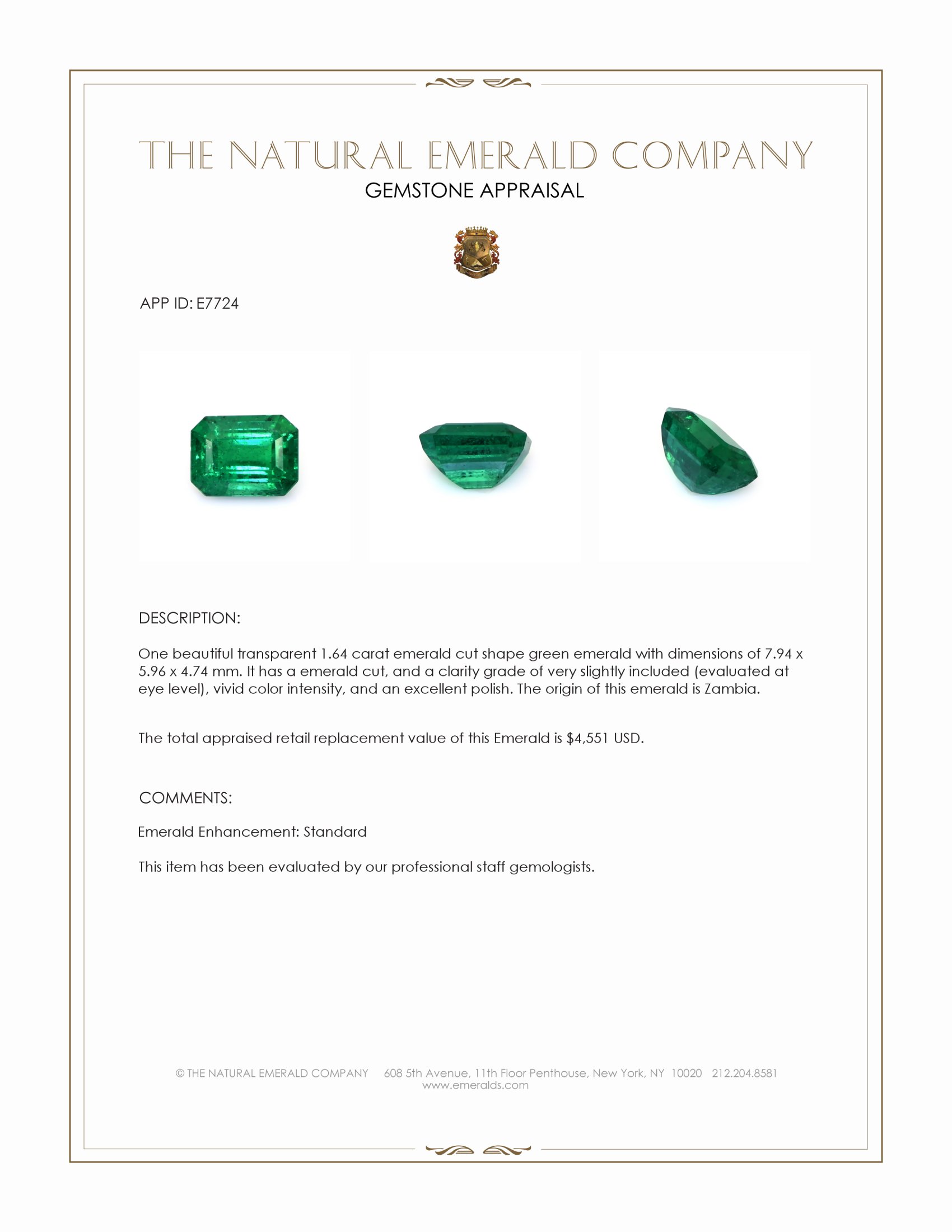 1.64 Ct. Emerald from Zambia