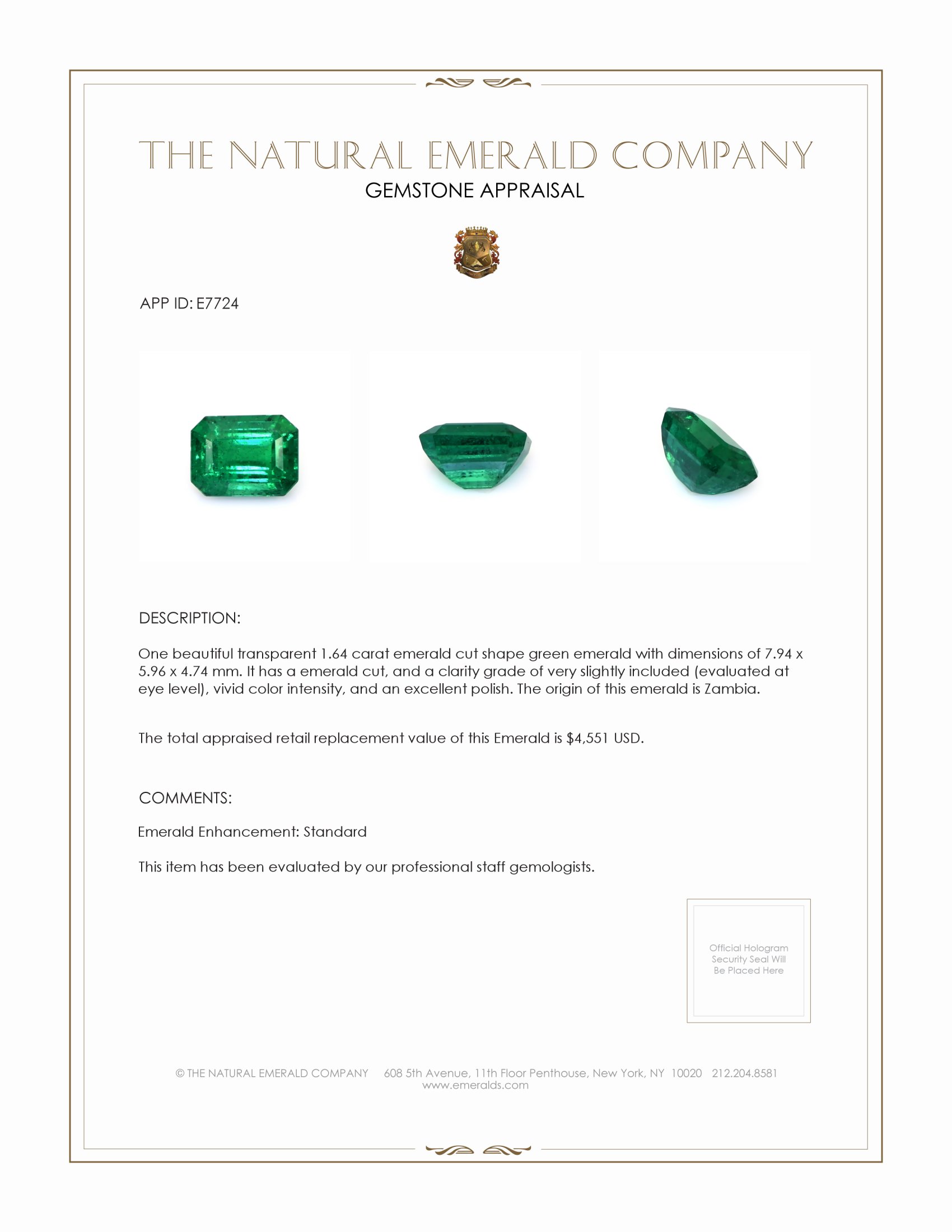 1.64 Ct. Emerald from Zambia