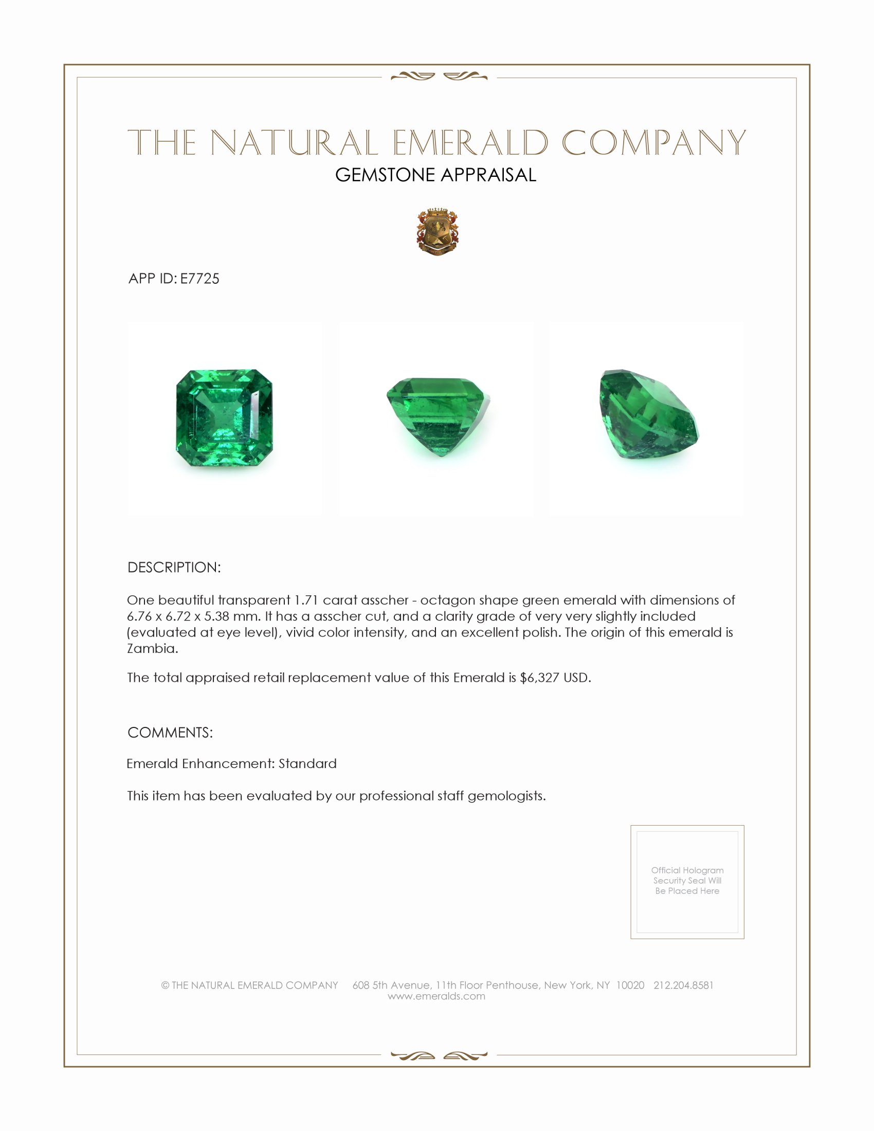1.71 Ct. Emerald from Zambia