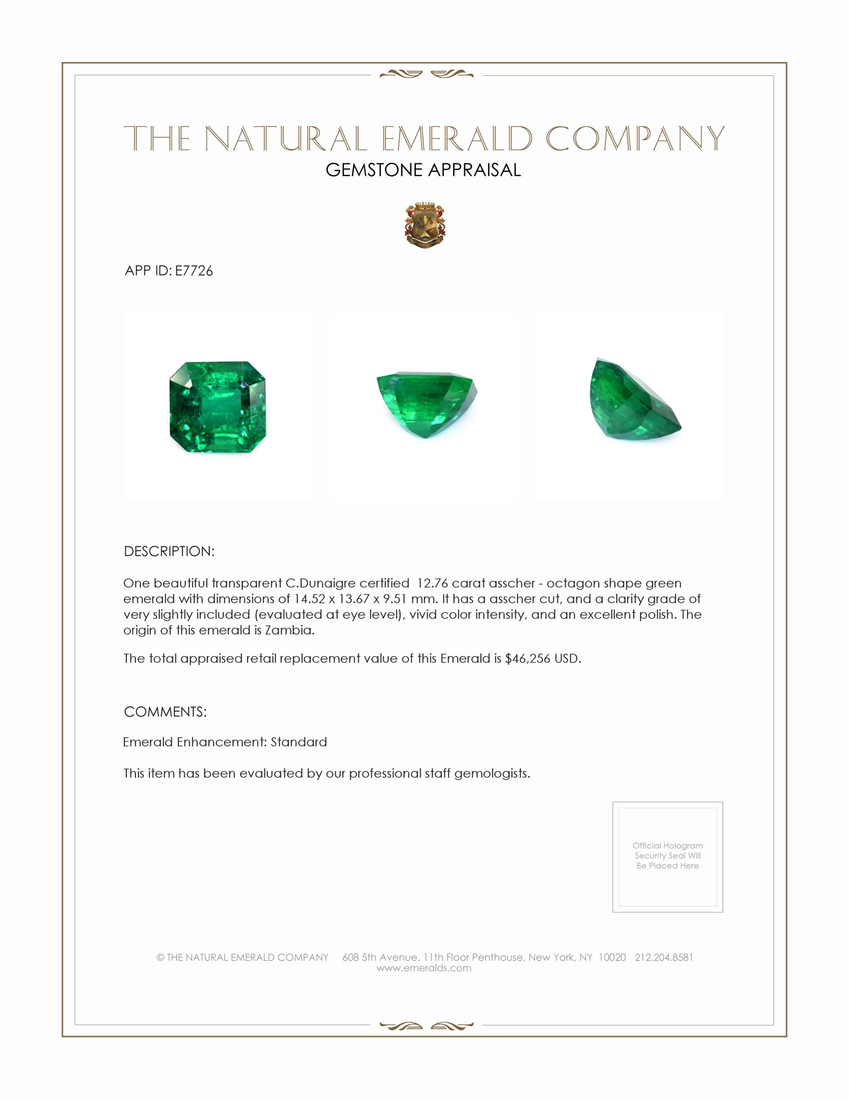 12.76 Ct. Emerald from Zambia