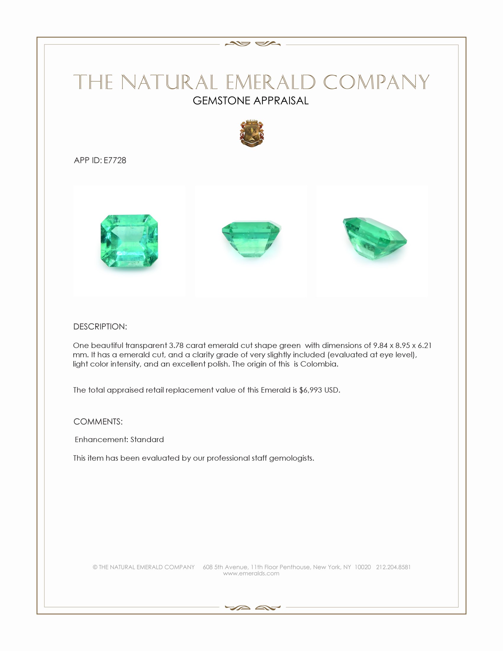 3.78 Ct. Emerald from Colombia