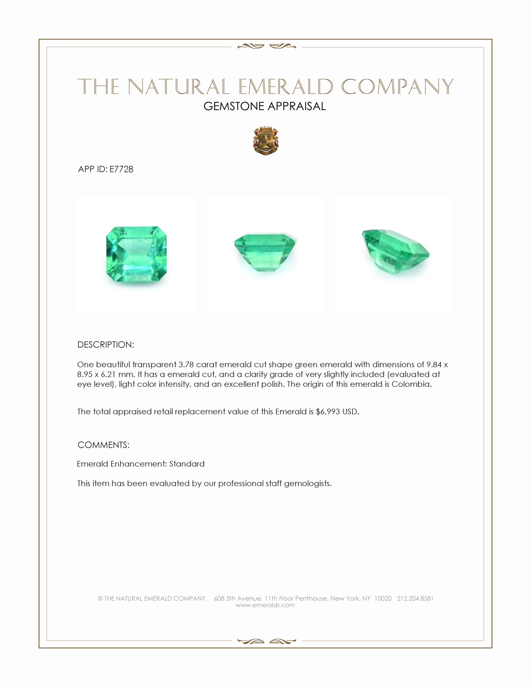 3.78 Ct. Emerald from Colombia