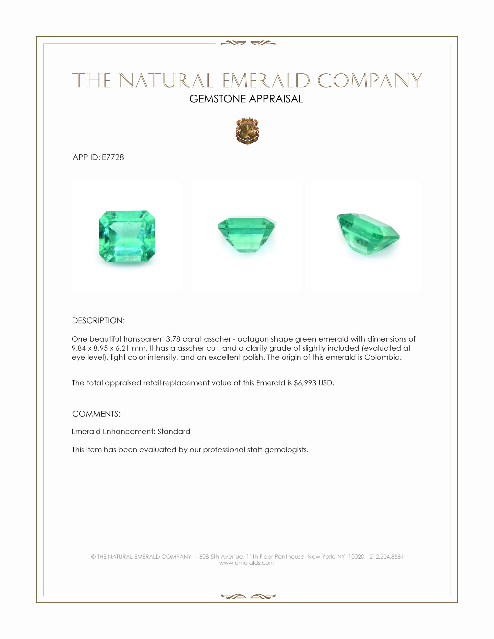 3.78 Ct. Emerald from Colombia