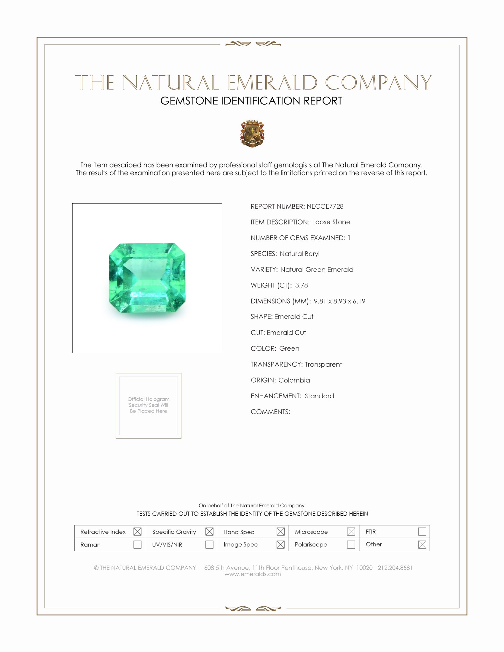 3.78 Ct. Emerald from Colombia