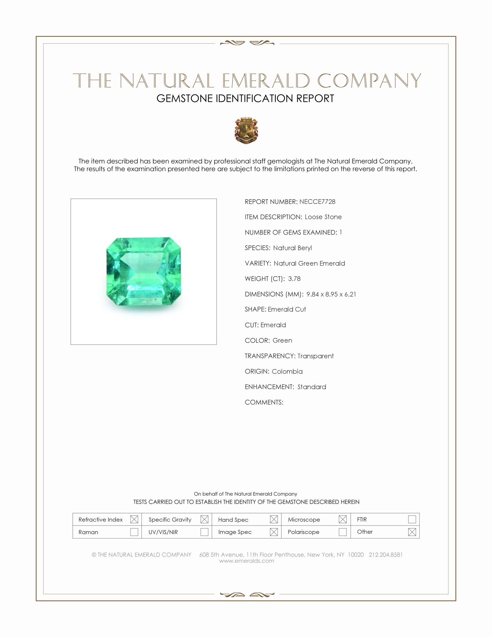 3.78 Ct. Emerald from Colombia