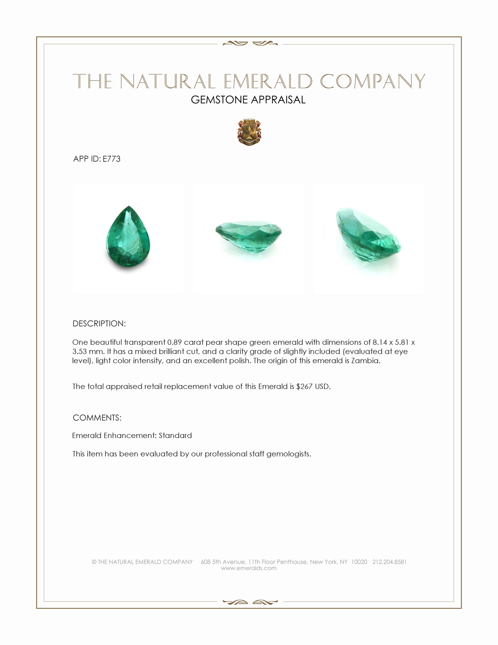 0.89 Ct. Emerald from Zambia