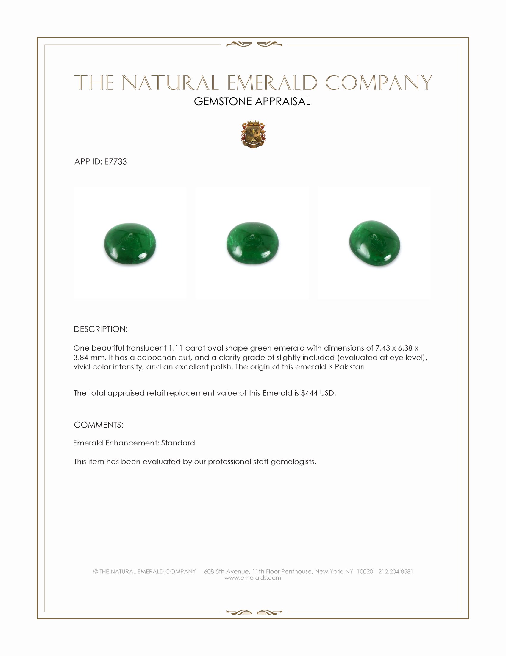 1.11 Ct. Cabochon Emerald from Pakistan