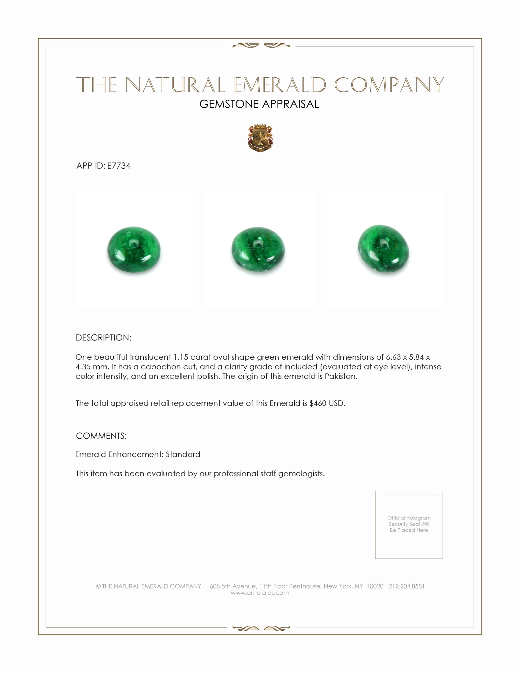 1.15 Ct. Cabochon Emerald from Pakistan