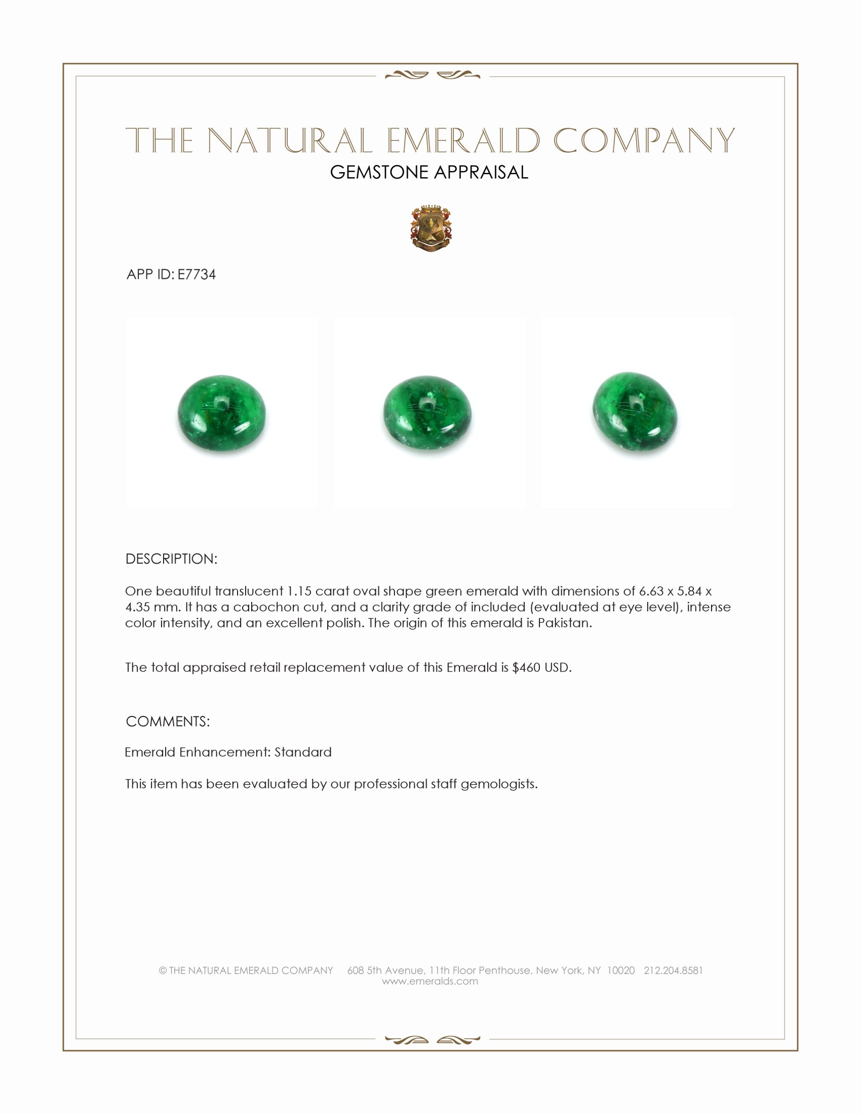 1.15 Ct. Cabochon Emerald from Pakistan