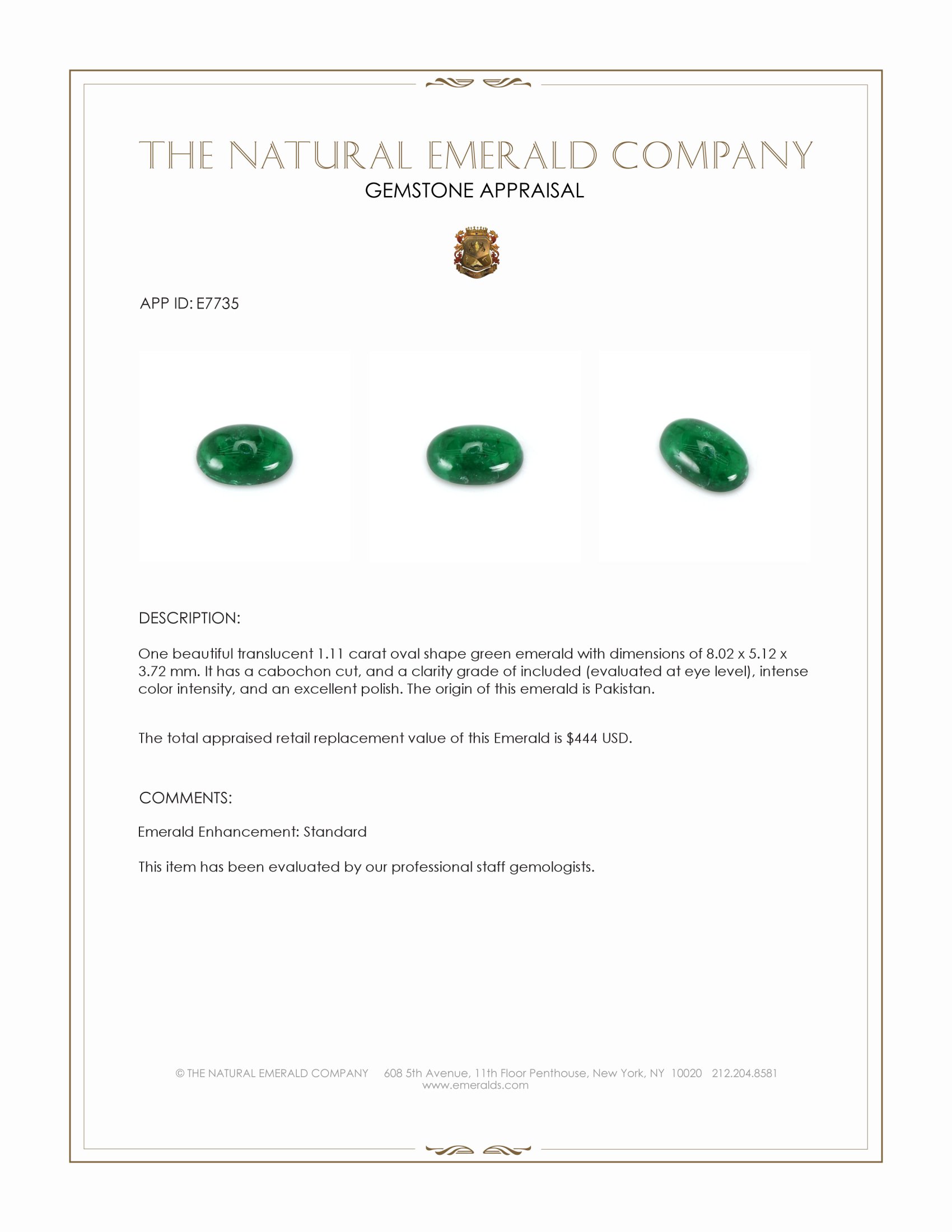 1.11 Ct. Cabochon Emerald from Pakistan