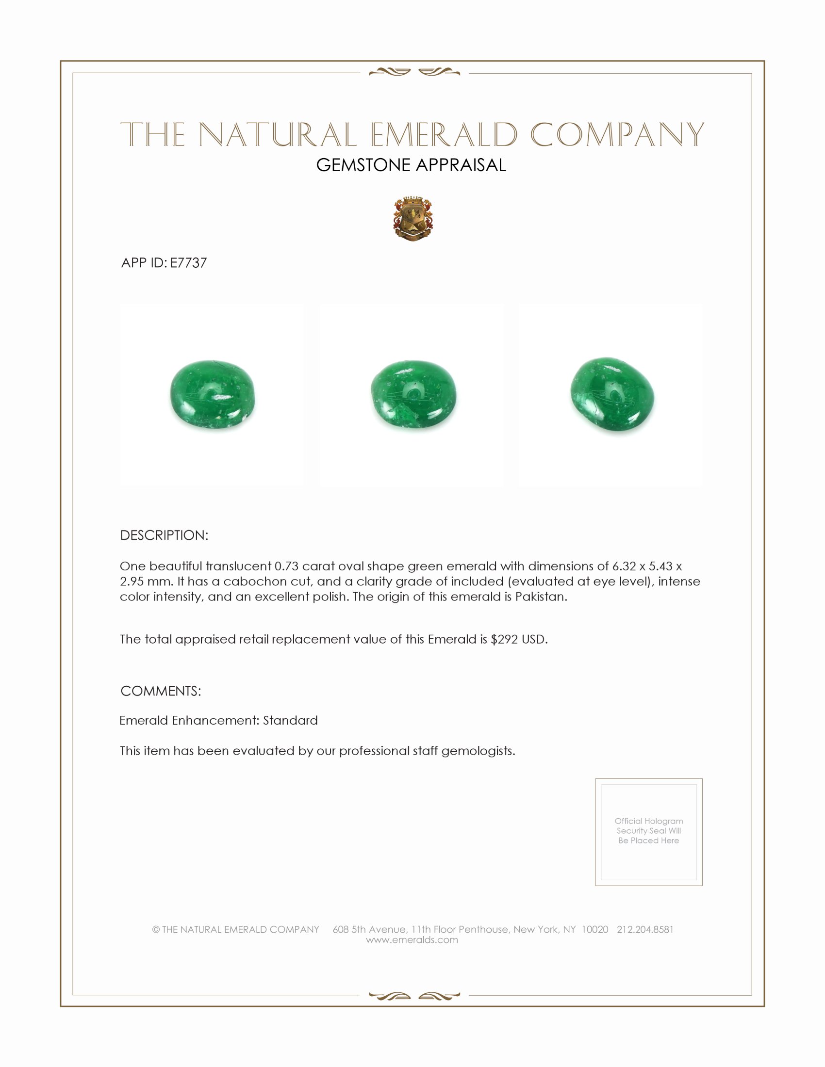 0.73 Ct. Cabochon Emerald from Pakistan