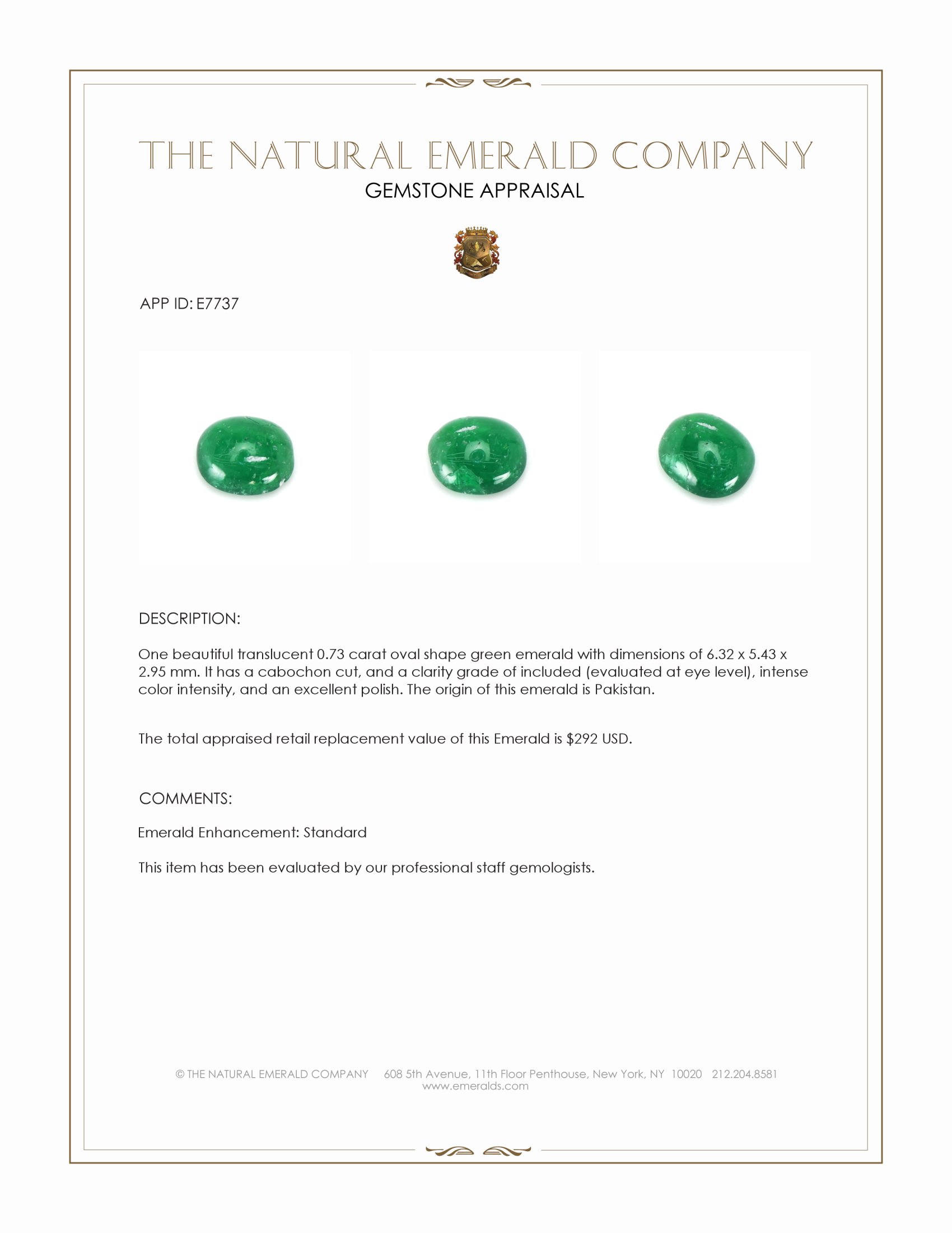 0.73 Ct. Cabochon Emerald from Pakistan