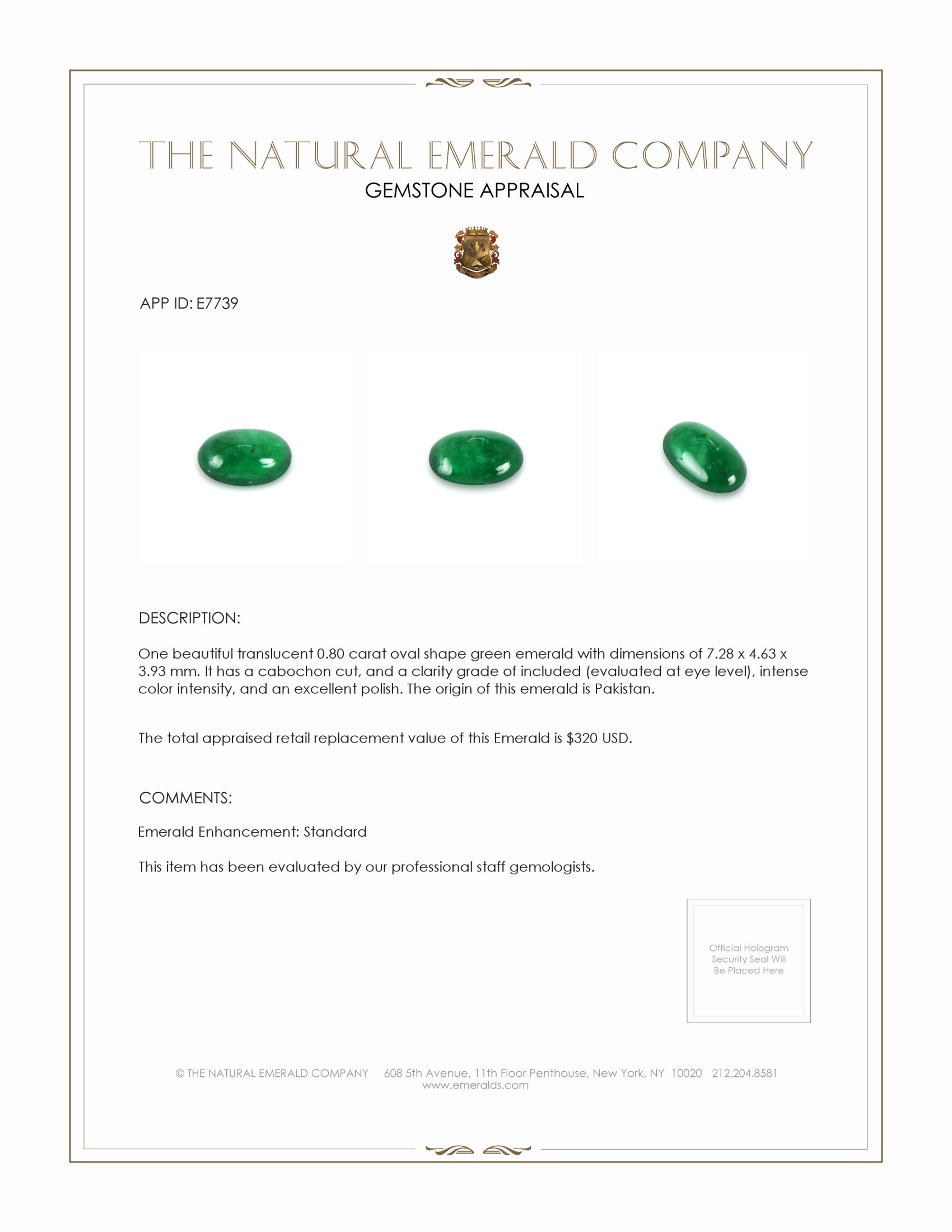 0.80 Ct. Cabochon Emerald from Pakistan