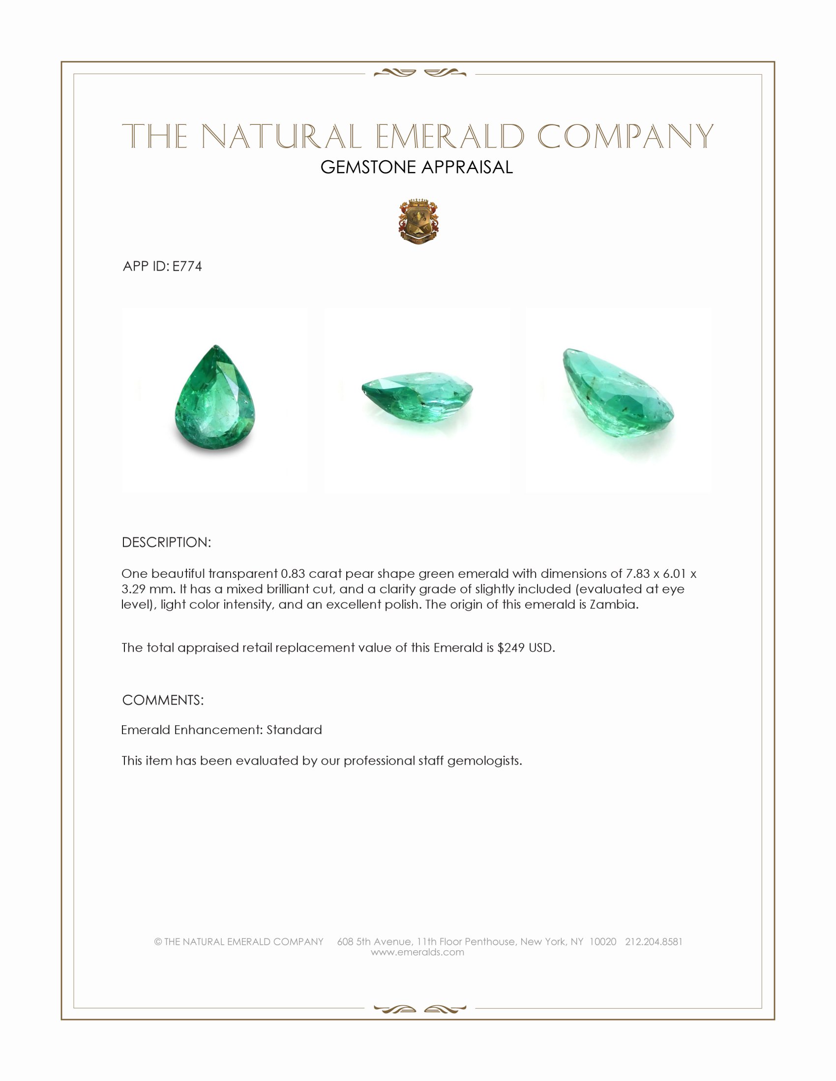 0.83 Ct. Emerald from Zambia