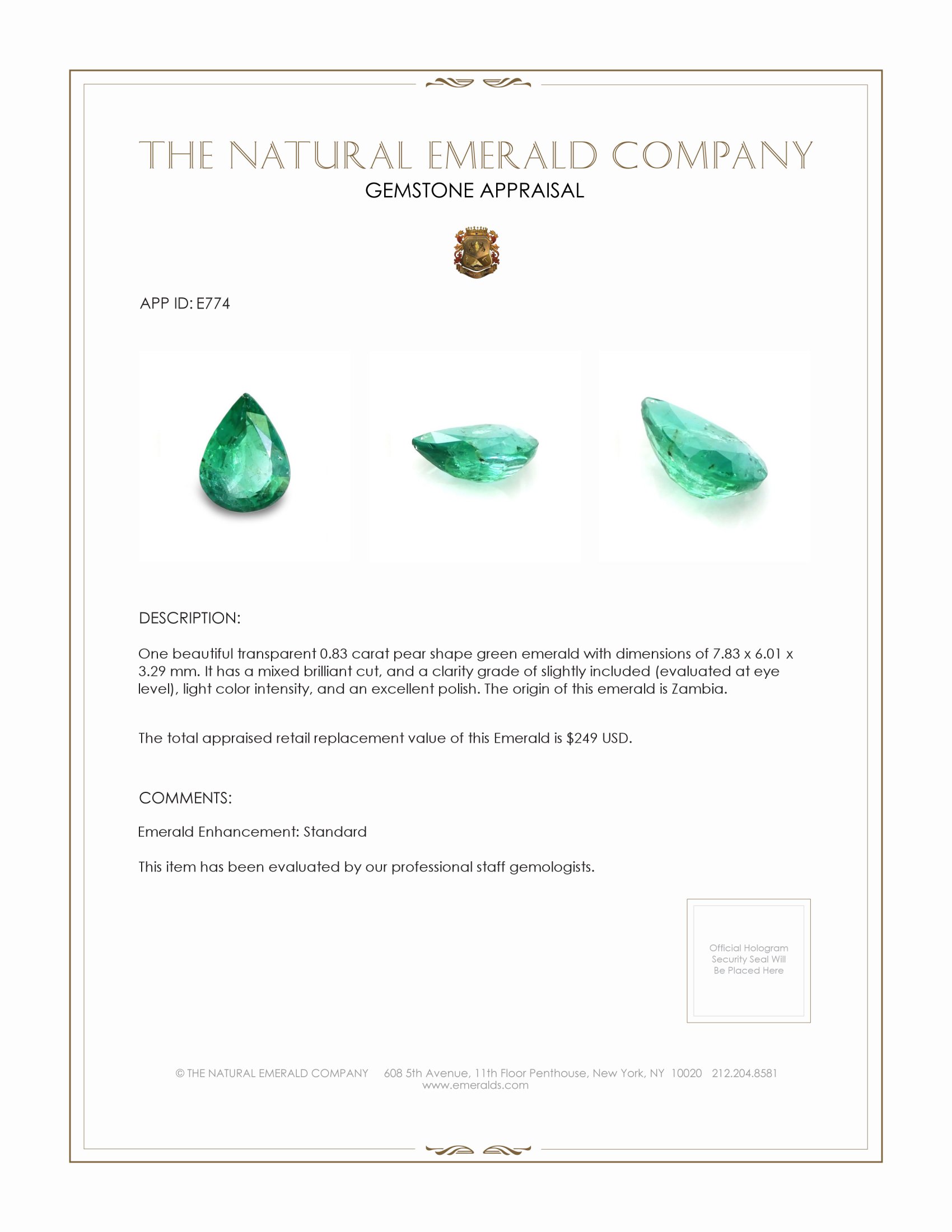 0.83 Ct. Emerald from Zambia