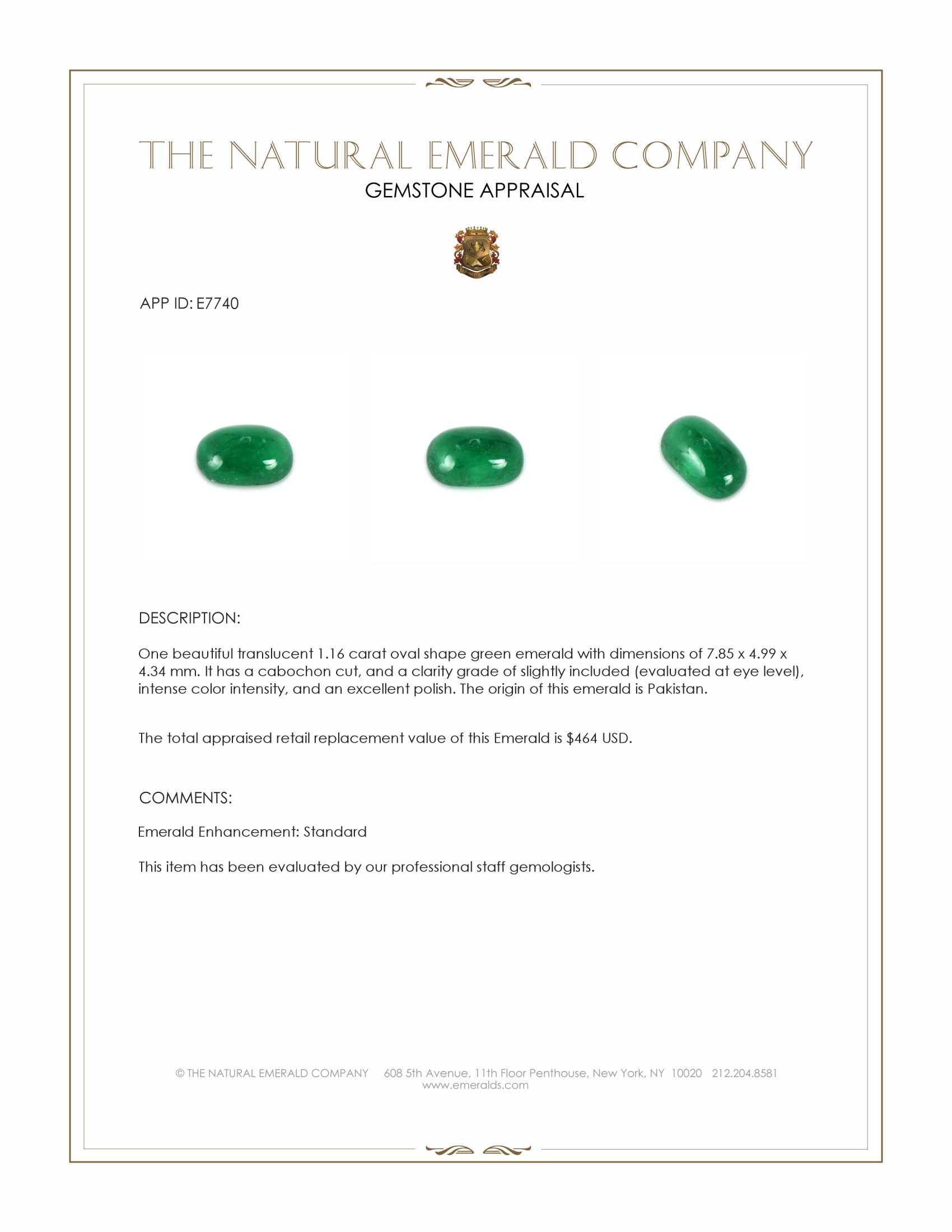 1.16 Ct. Cabochon Emerald from Pakistan