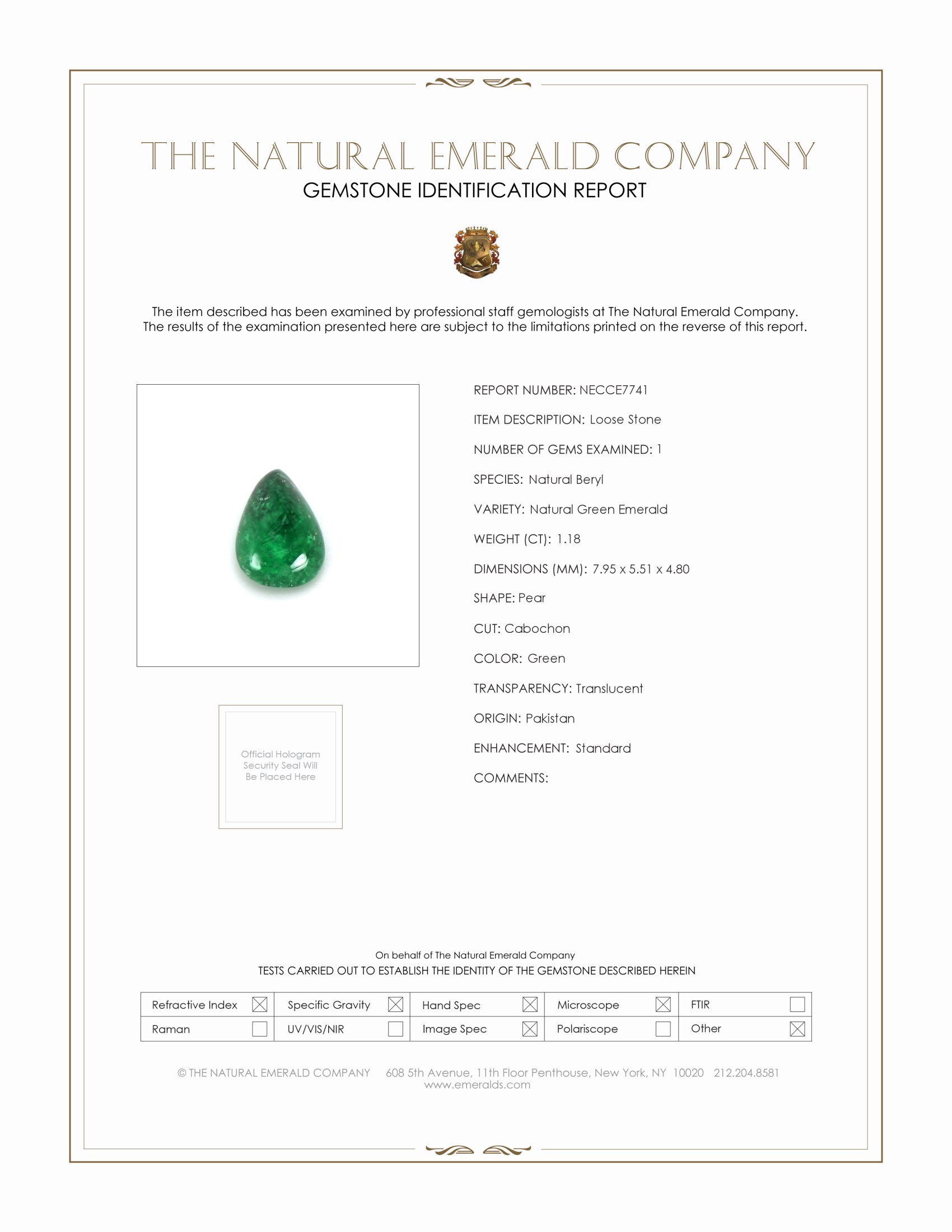 1.18 Ct. Cabochon Emerald from Pakistan