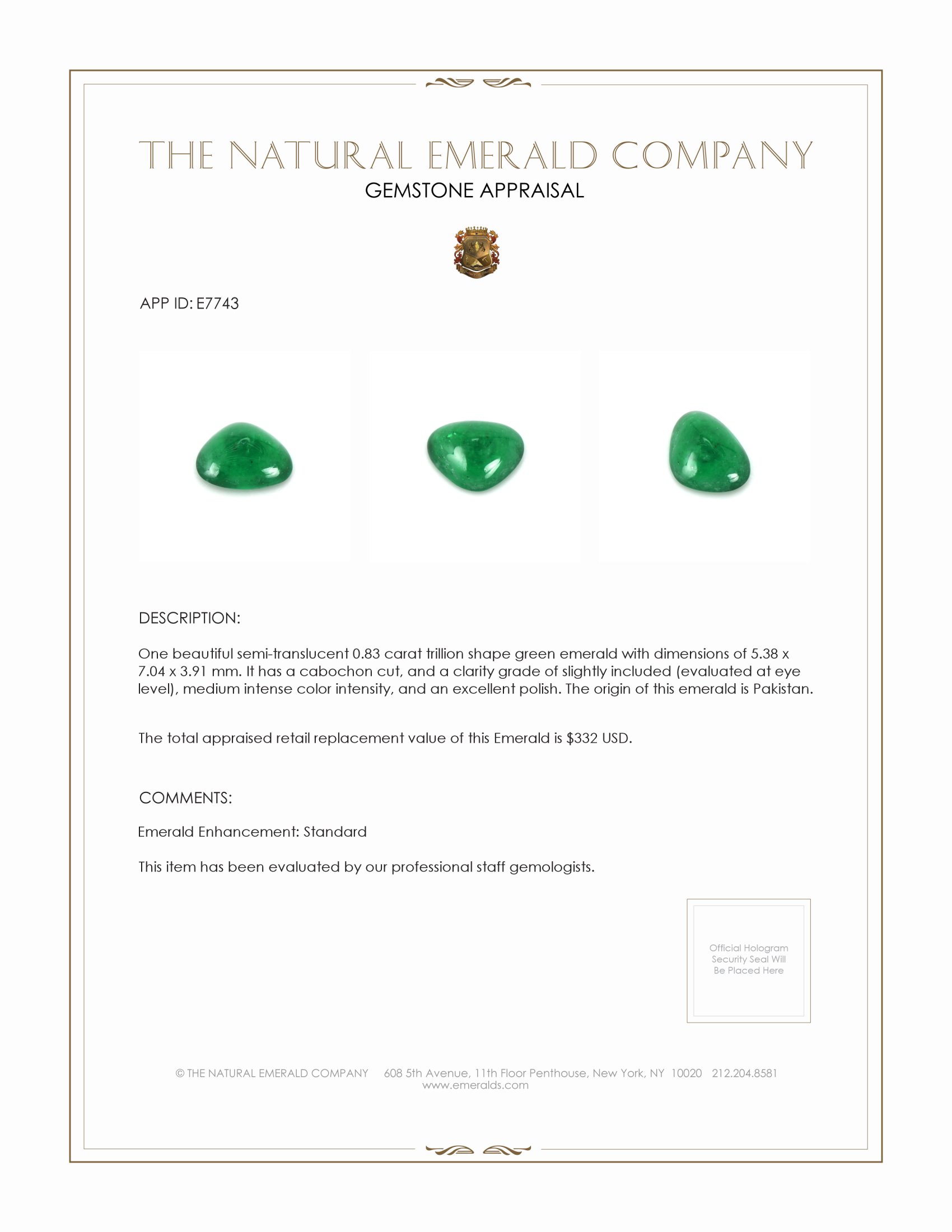 0.83 Ct. Cabochon Emerald from Pakistan