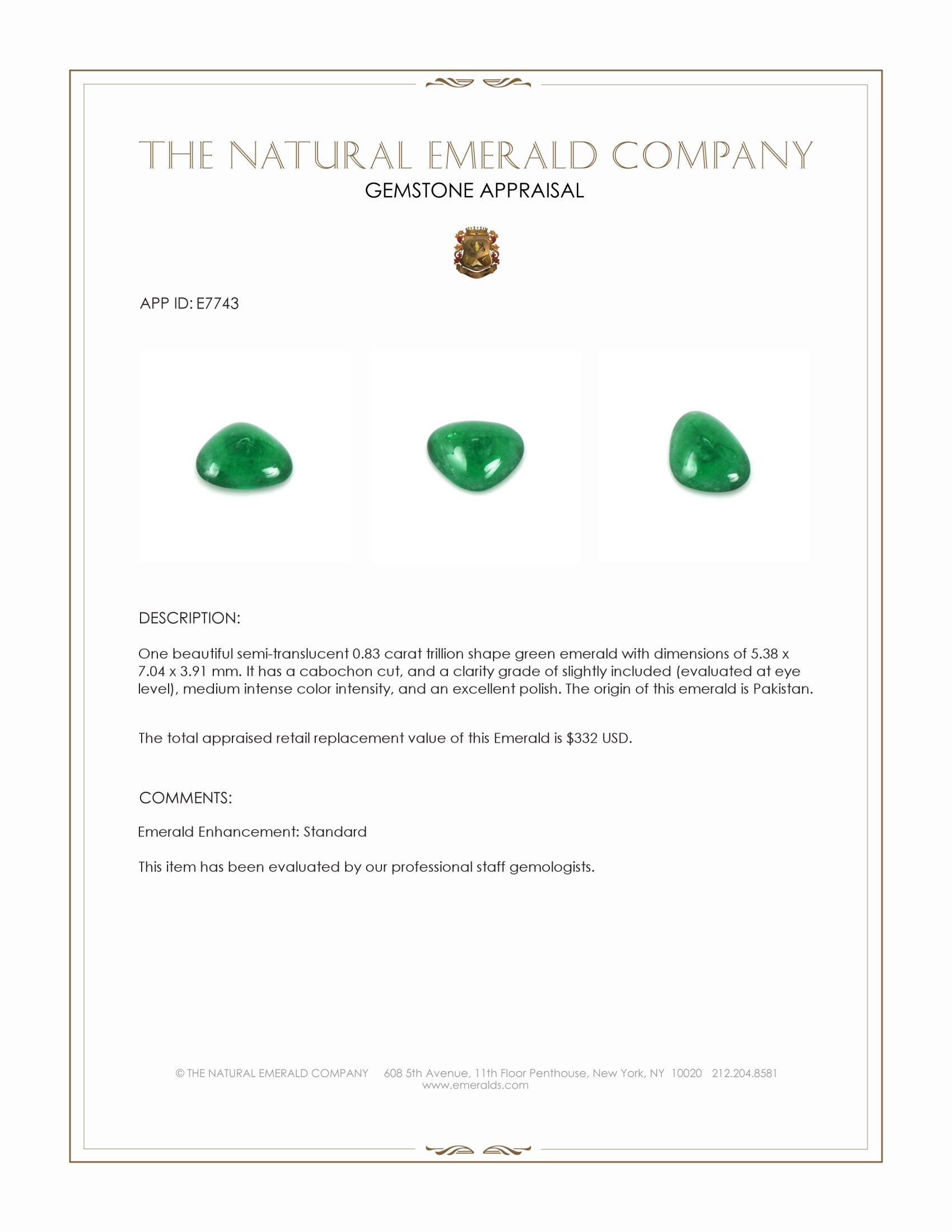 0.83 Ct. Cabochon Emerald from Pakistan