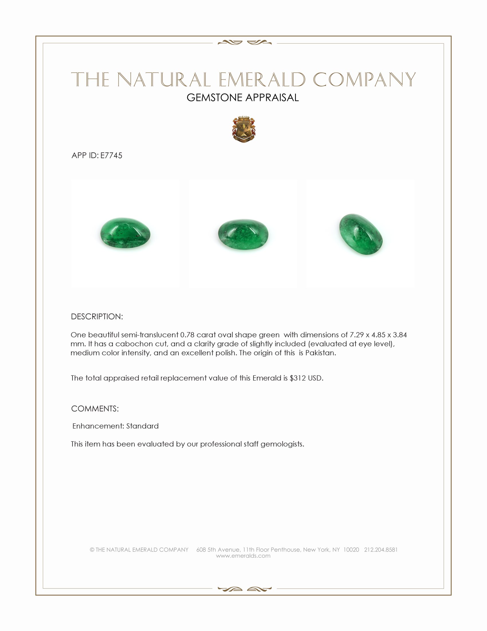 0.78 Ct. Cabochon Emerald from Pakistan