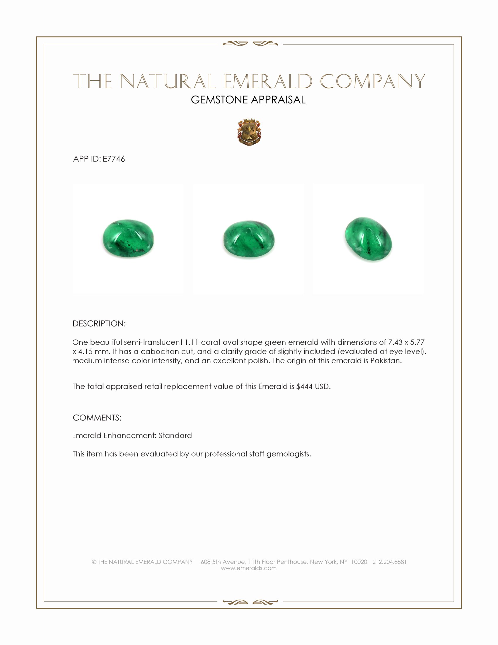 1.11 Ct. Cabochon Emerald from Pakistan