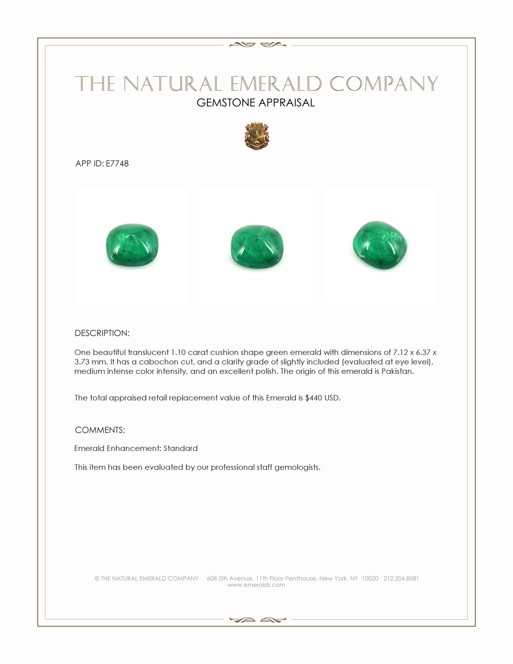 1.10 Ct. Cabochon Emerald from Pakistan