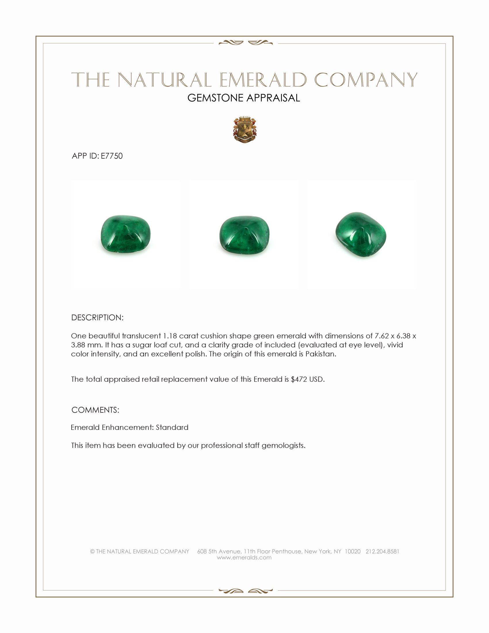 1.18 Ct. Cabochon Emerald from Pakistan