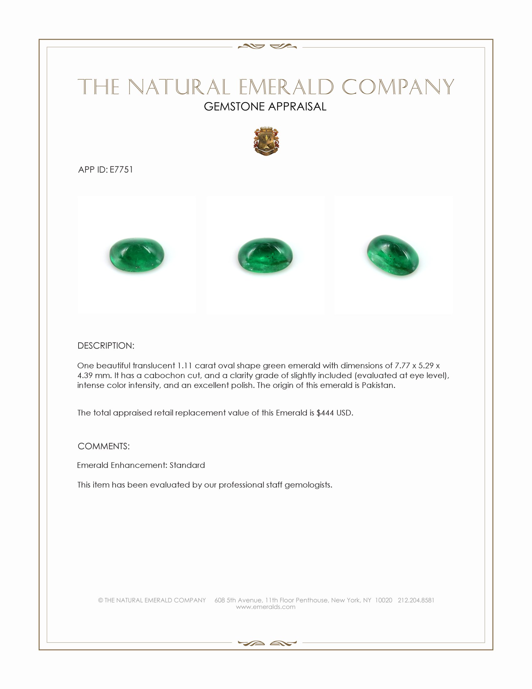 1.11 Ct. Cabochon Emerald from Pakistan