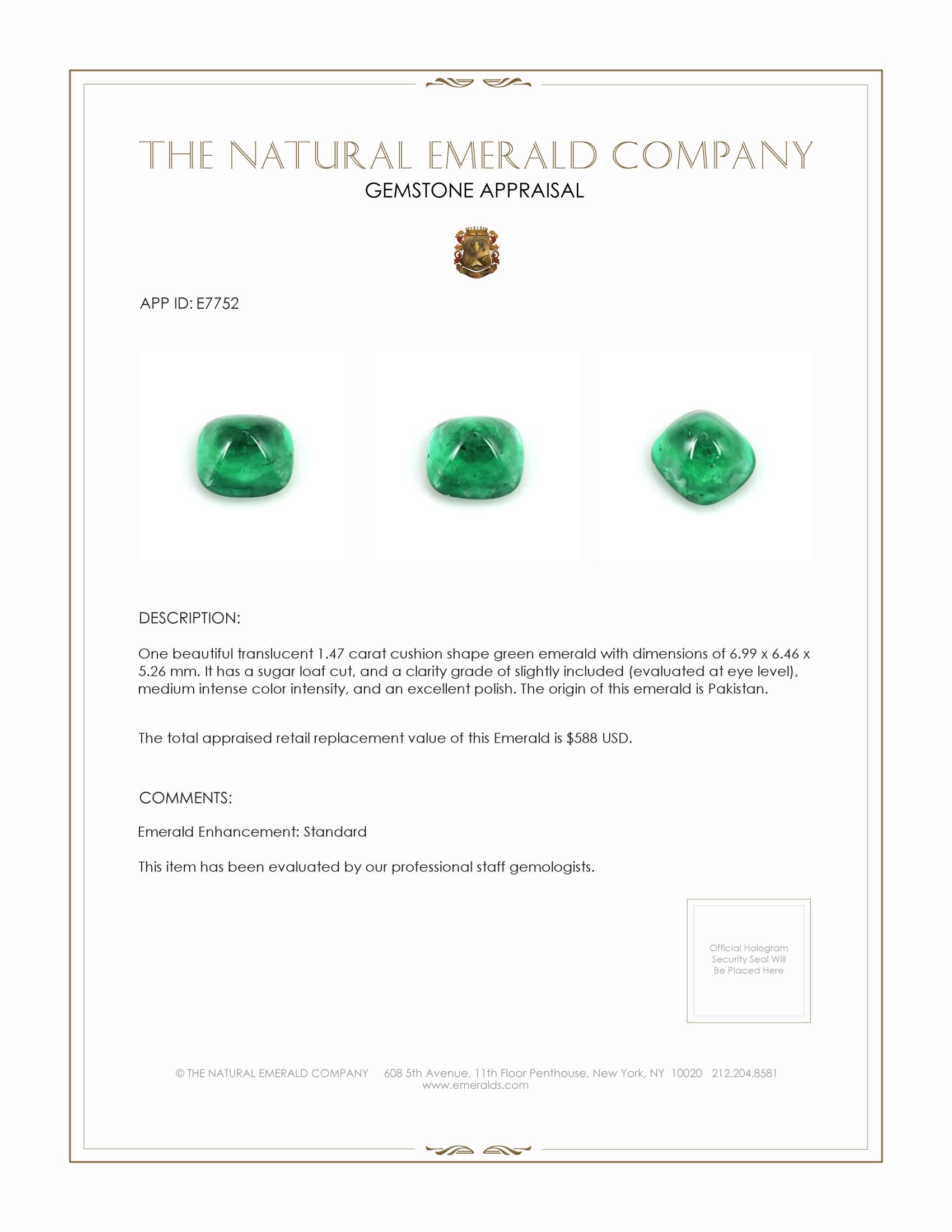 1.47 Ct. Cabochon Emerald from Pakistan