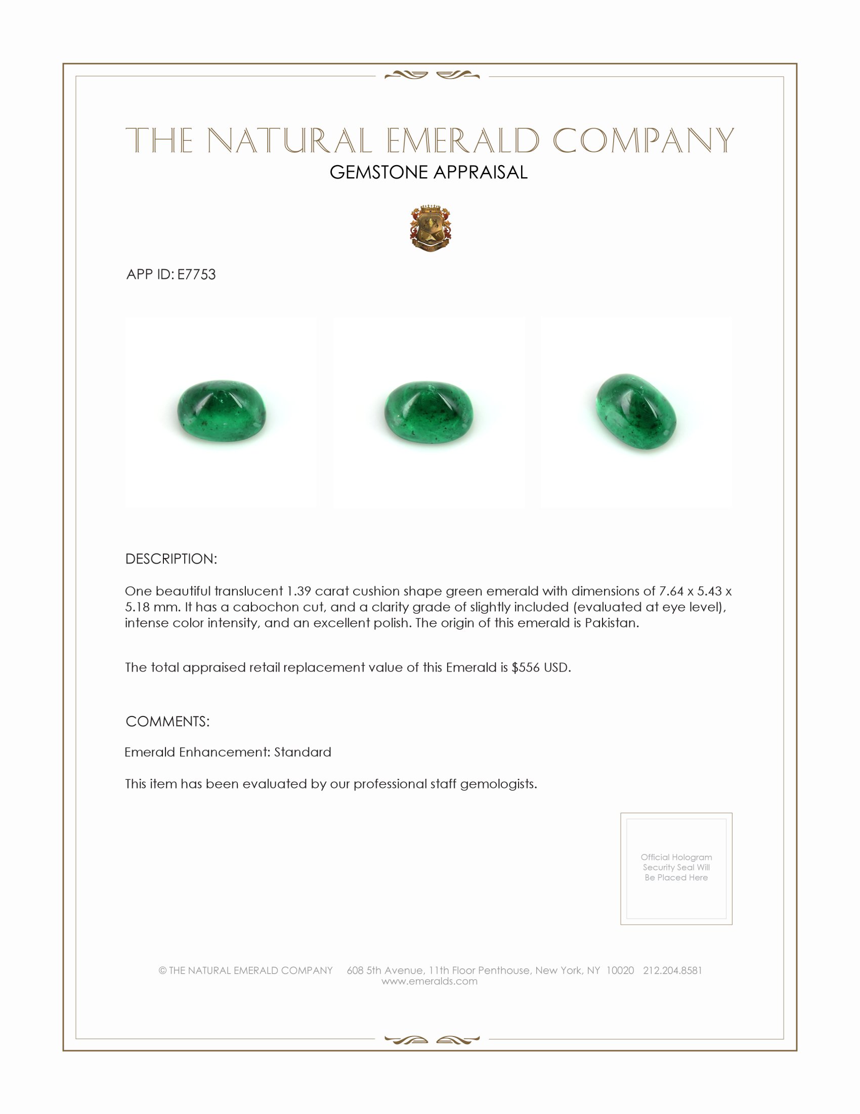 1.39 Ct. Cabochon Emerald from Pakistan