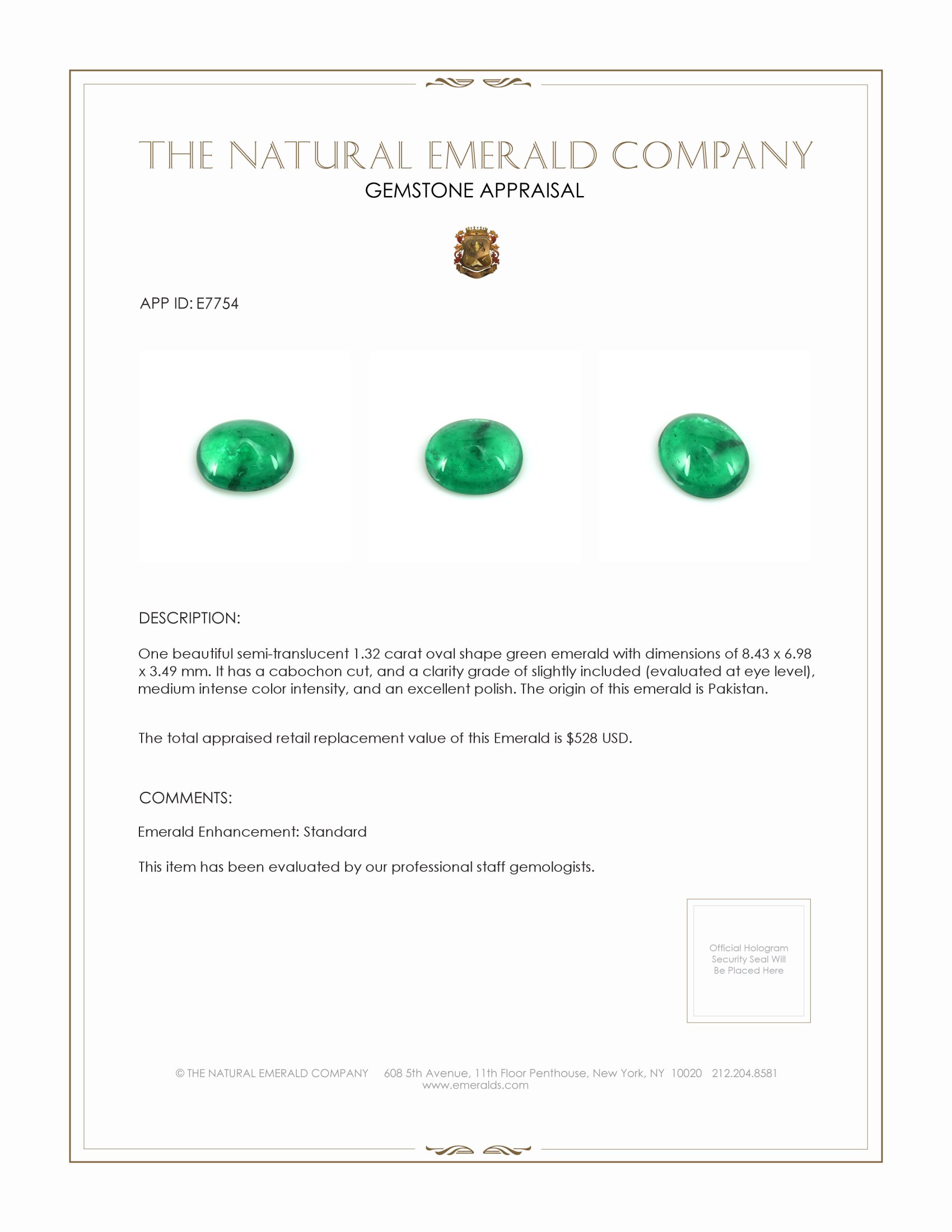 1.32 Ct. Cabochon Emerald from Pakistan