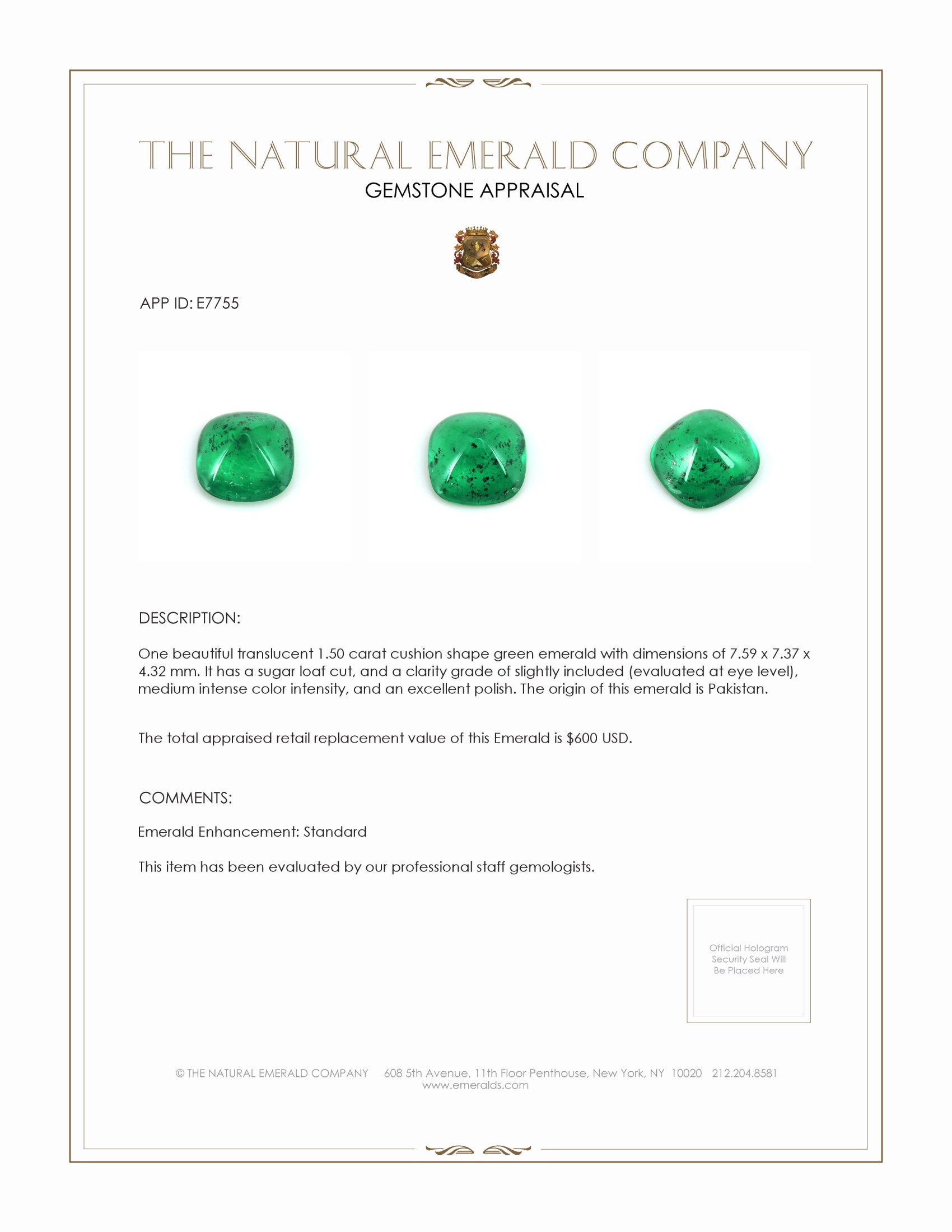 1.50 Ct. Cabochon Emerald from Pakistan