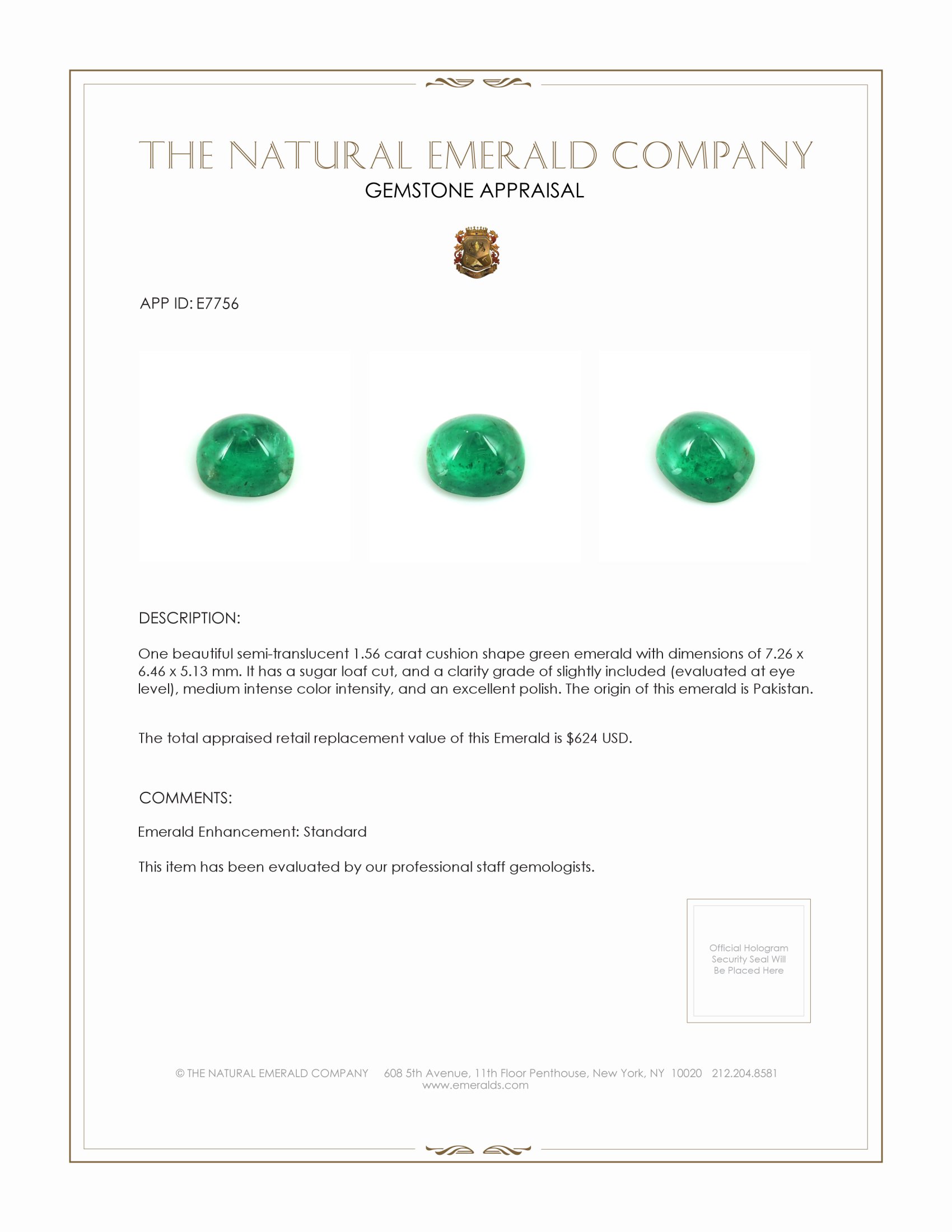 1.56 Ct. Cabochon Emerald from Pakistan