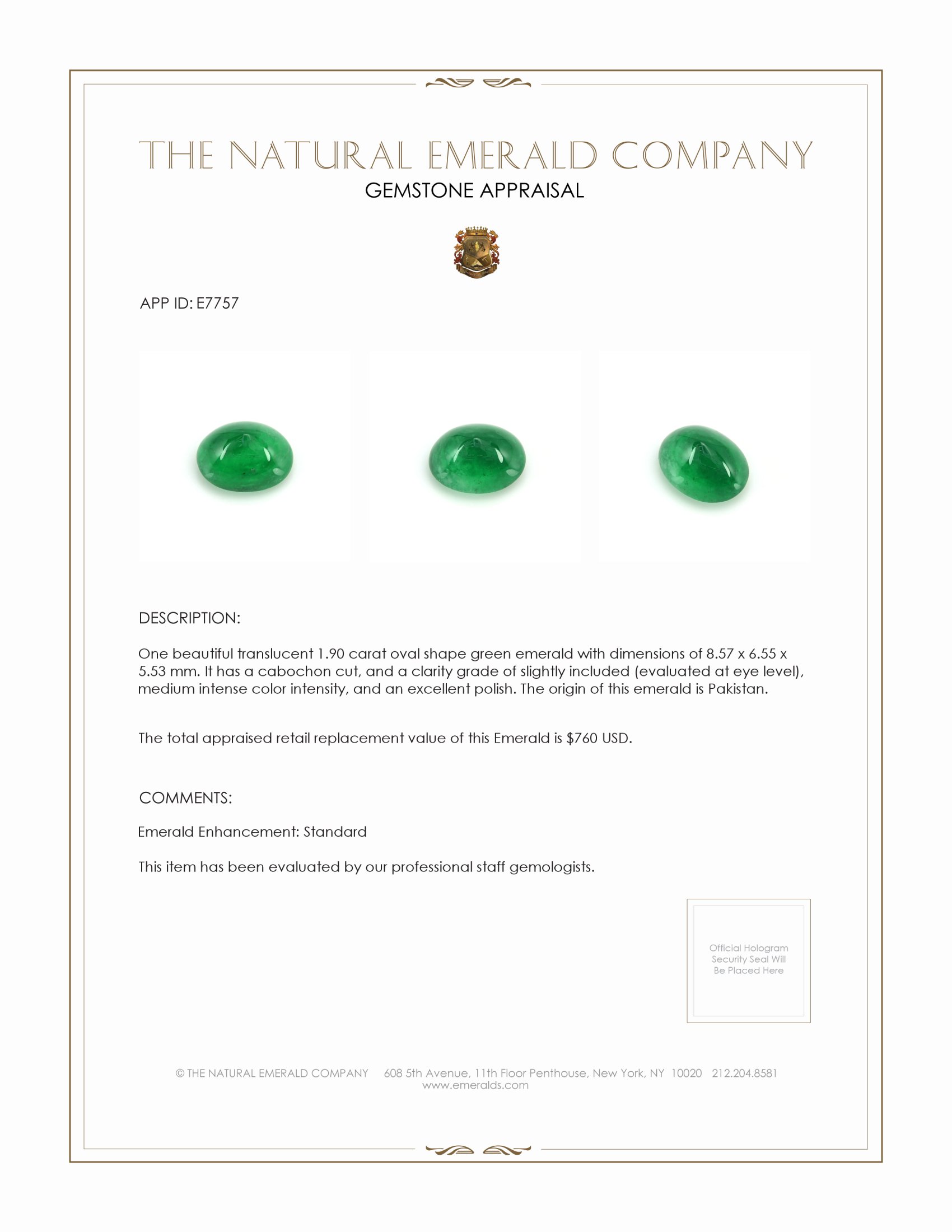 1.90 Ct. Cabochon Emerald from Pakistan