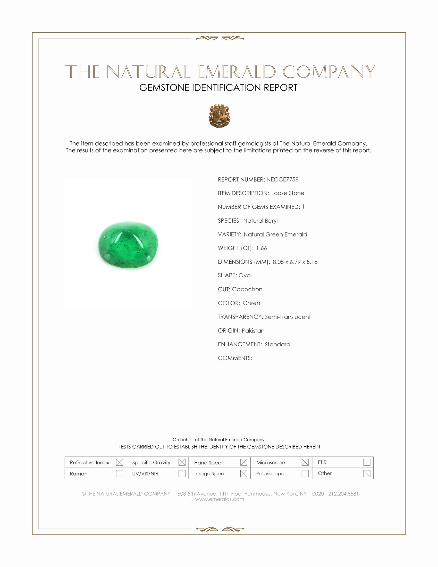 1.66 Ct. Cabochon Emerald from Pakistan